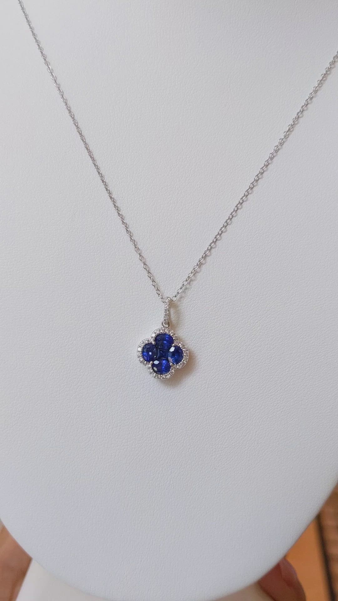 1.44 Ct. Blue Sapphire and Natural Diamond Pave Pendant, 14K White Gold Size Video