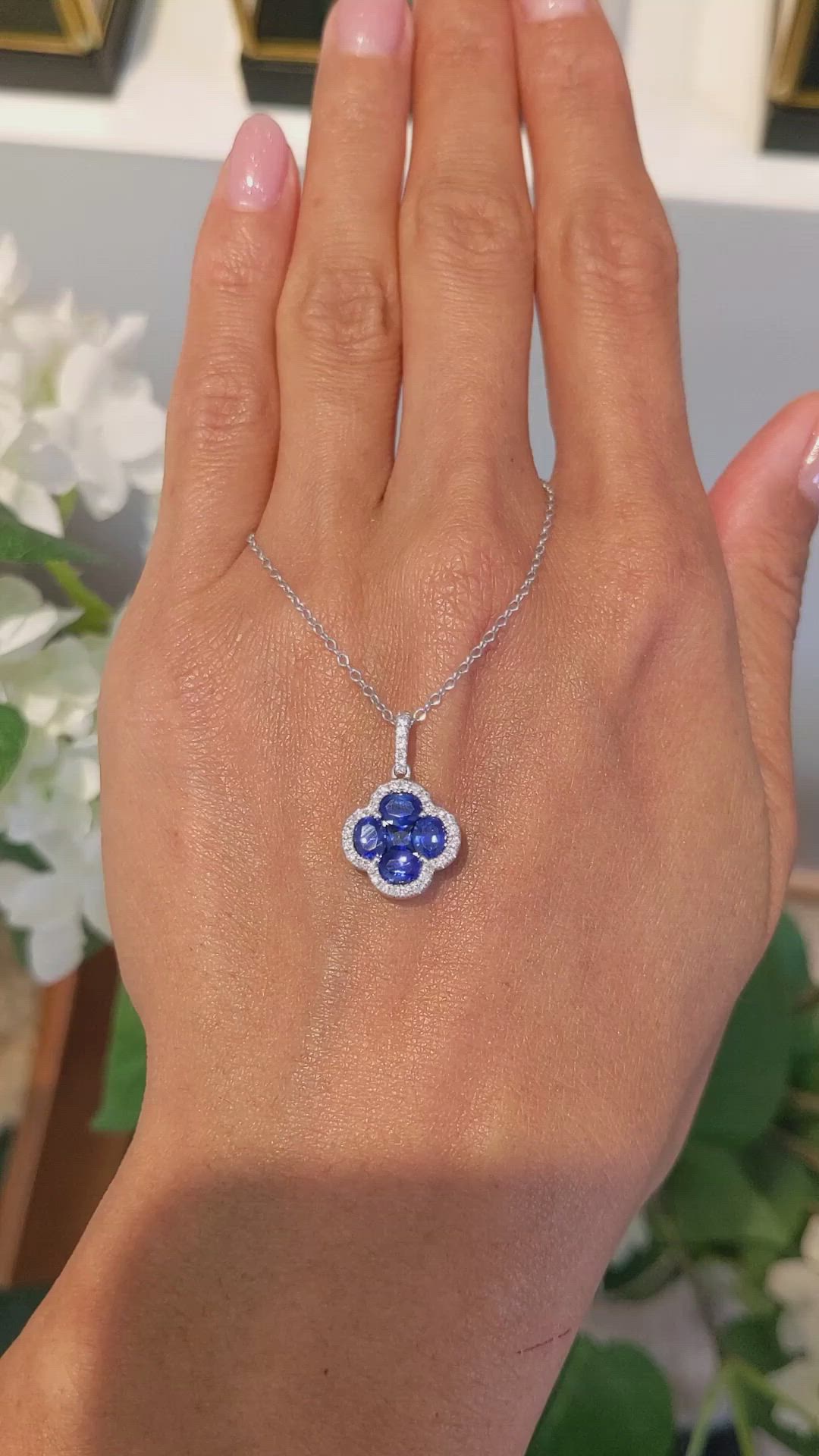 1.44 Ct. Blue Sapphire and Natural Diamond Pave Pendant, 14K White Gold Size Video