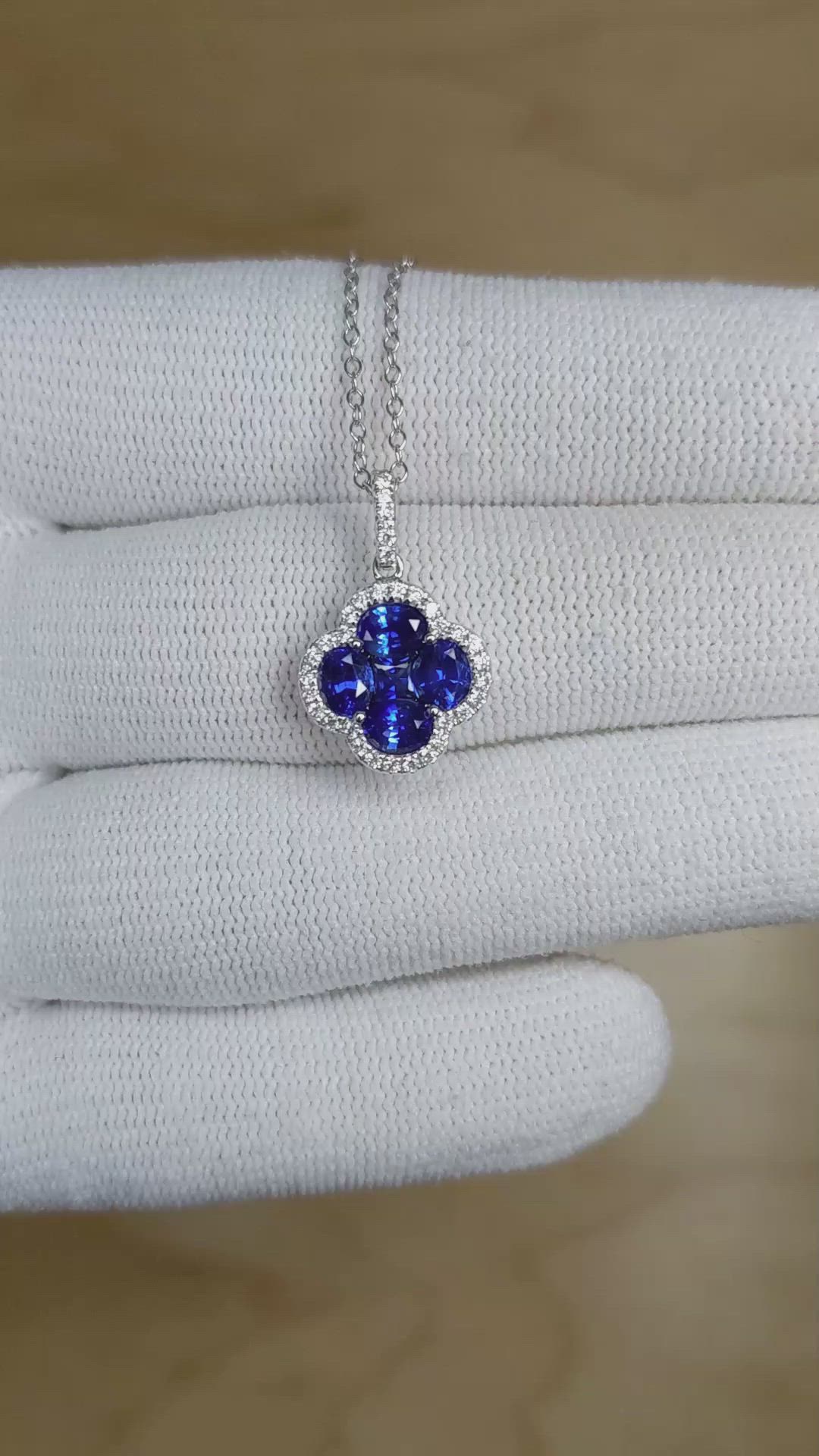 1.44 Ct. Blue Sapphire and Natural Diamond Pave Pendant, 14K White Gold Size Video