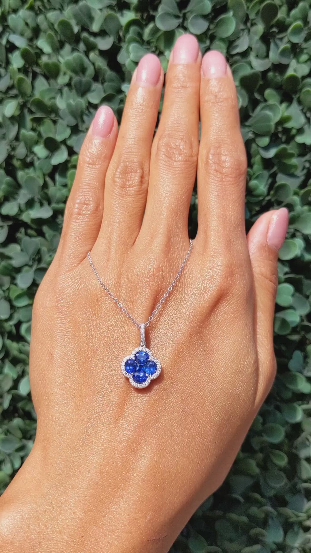 1.44 Ct. Blue Sapphire and Natural Diamond Pave Pendant, 14K White Gold Size Video