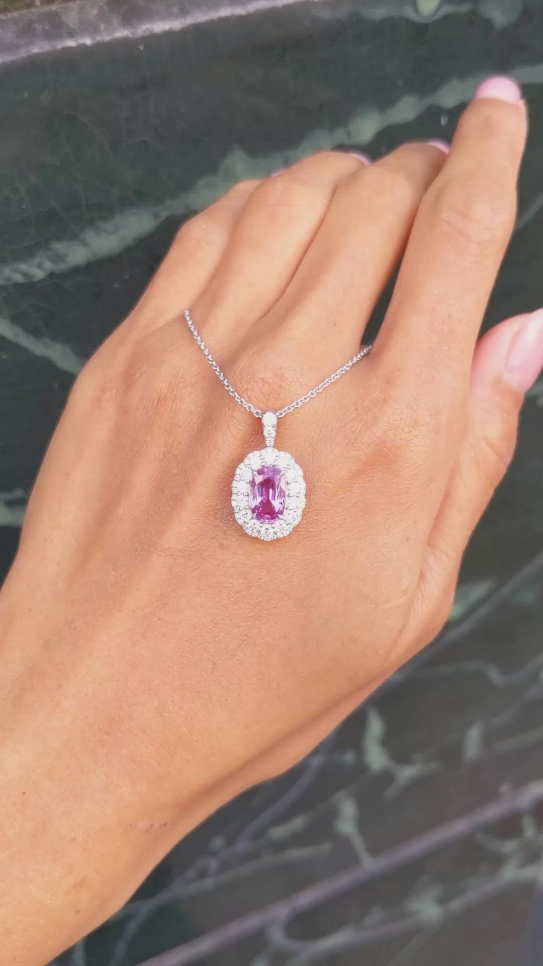 2.38 Ct. Pink Sapphire and Natural Diamond Pave Pendant, 18K White Gold Size Video