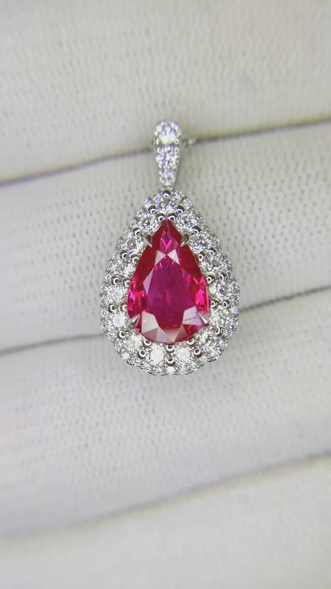 2.09 Ct. Pink Sapphire and Natural Diamond Pave Pendant, 18K White Gold Size Video