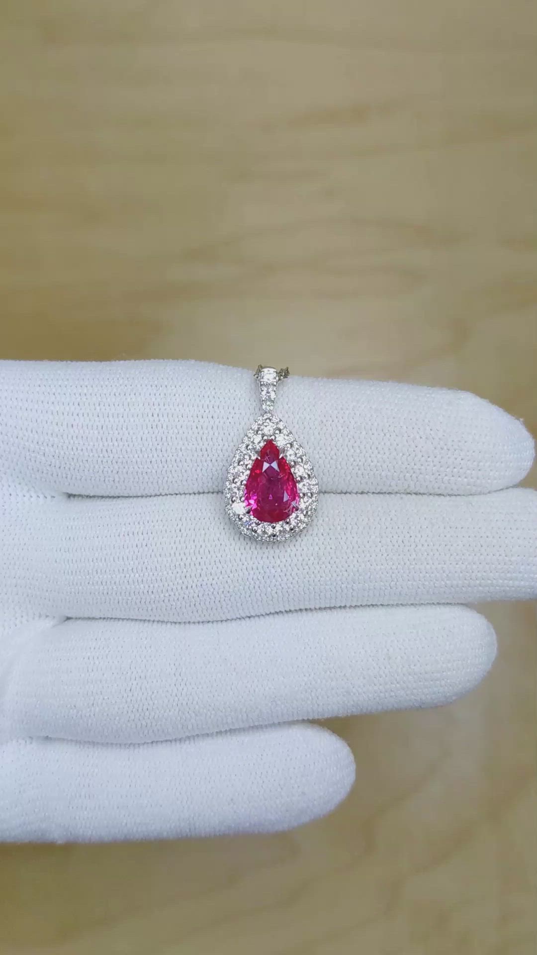 2.09 Ct. Pink Sapphire and Natural Diamond Pave Pendant, 18K White Gold Size Video