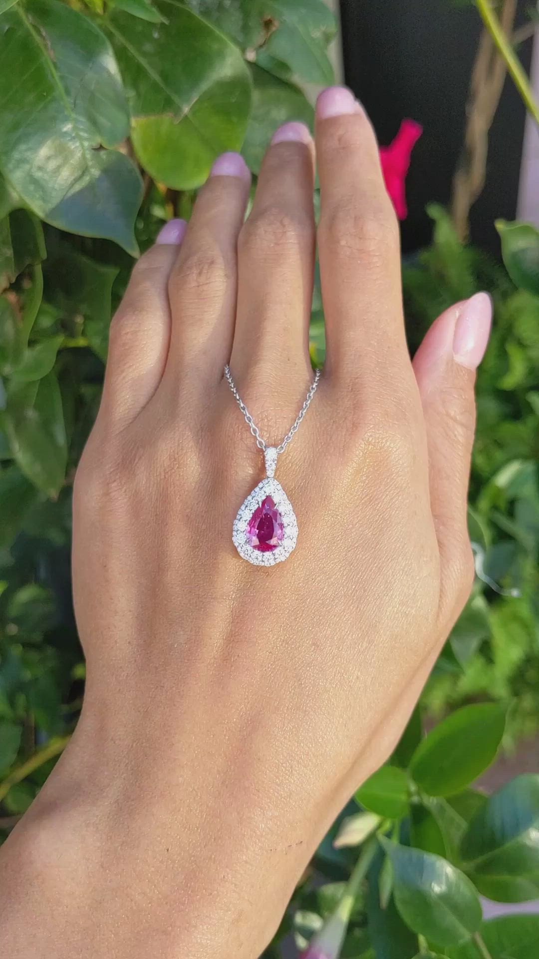 2.09 Ct. Pink Sapphire and Natural Diamond Pave Pendant, 18K White Gold Size Video