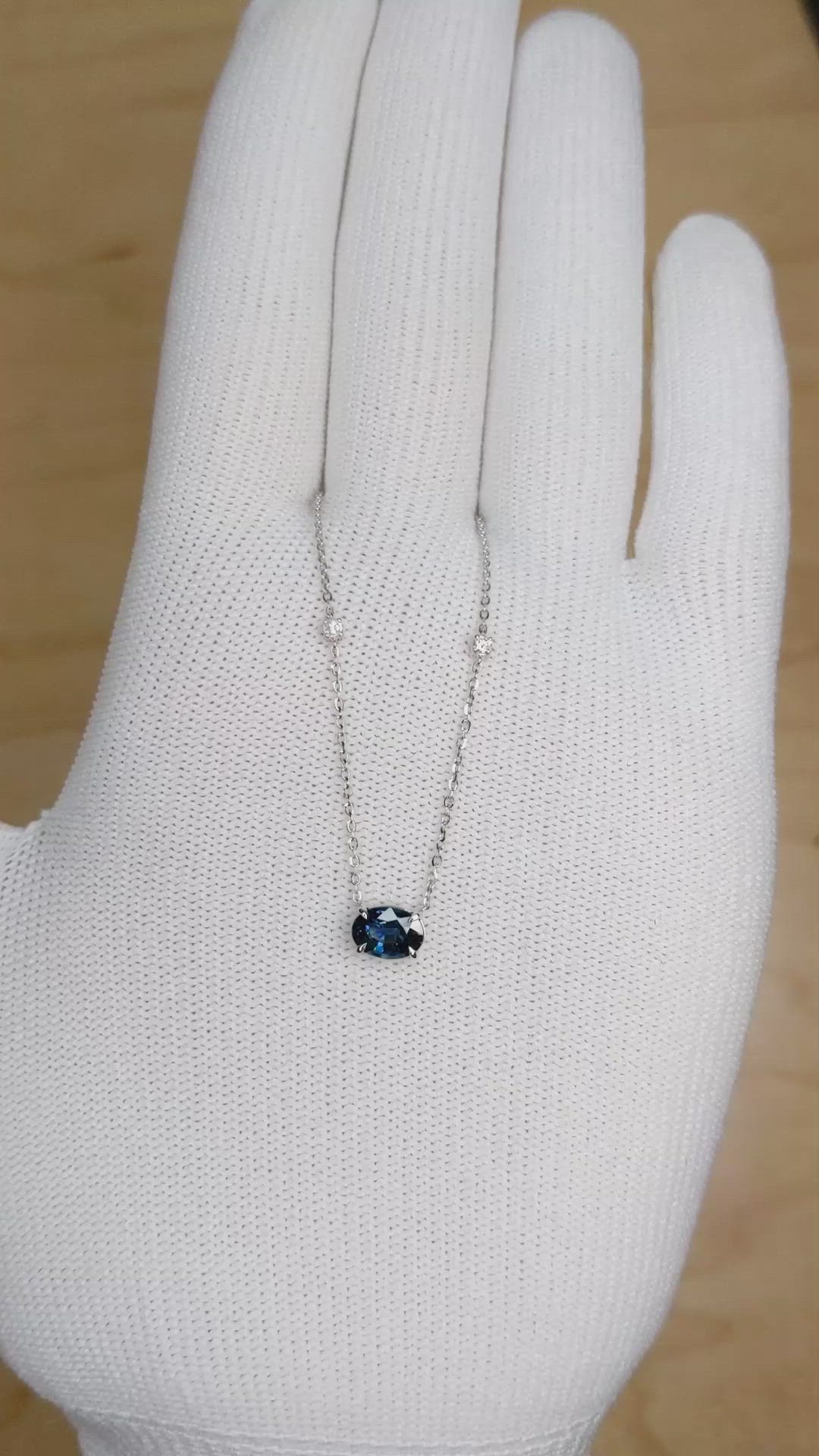 1.05 Ct. Blue Sapphire and Natural Diamond Accent Stones Necklace, 14K White Gold Size Video