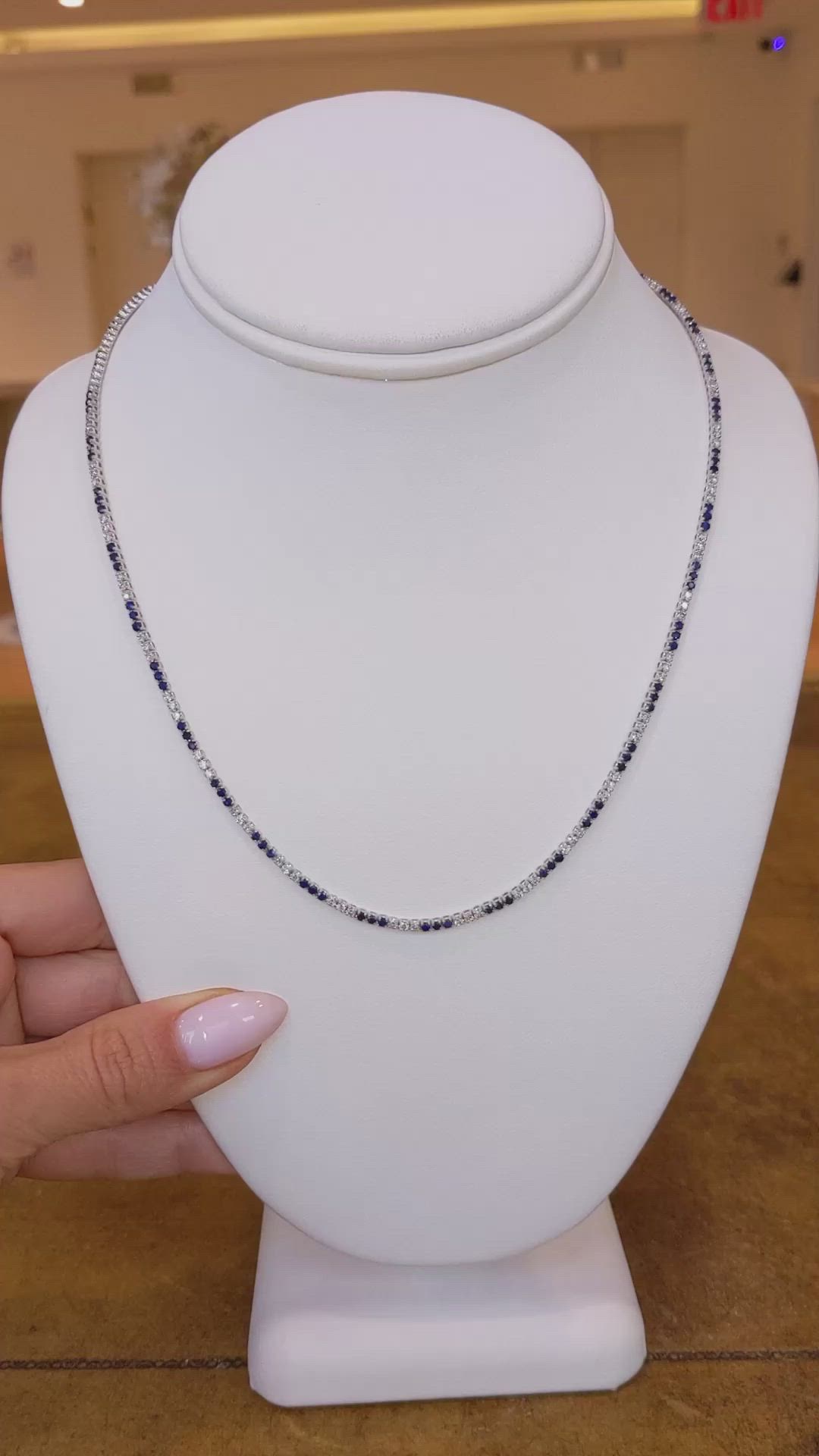 2.84 Ct. Blue Sapphire and Natural Diamond Pave Necklace, 14K White Gold Size Video