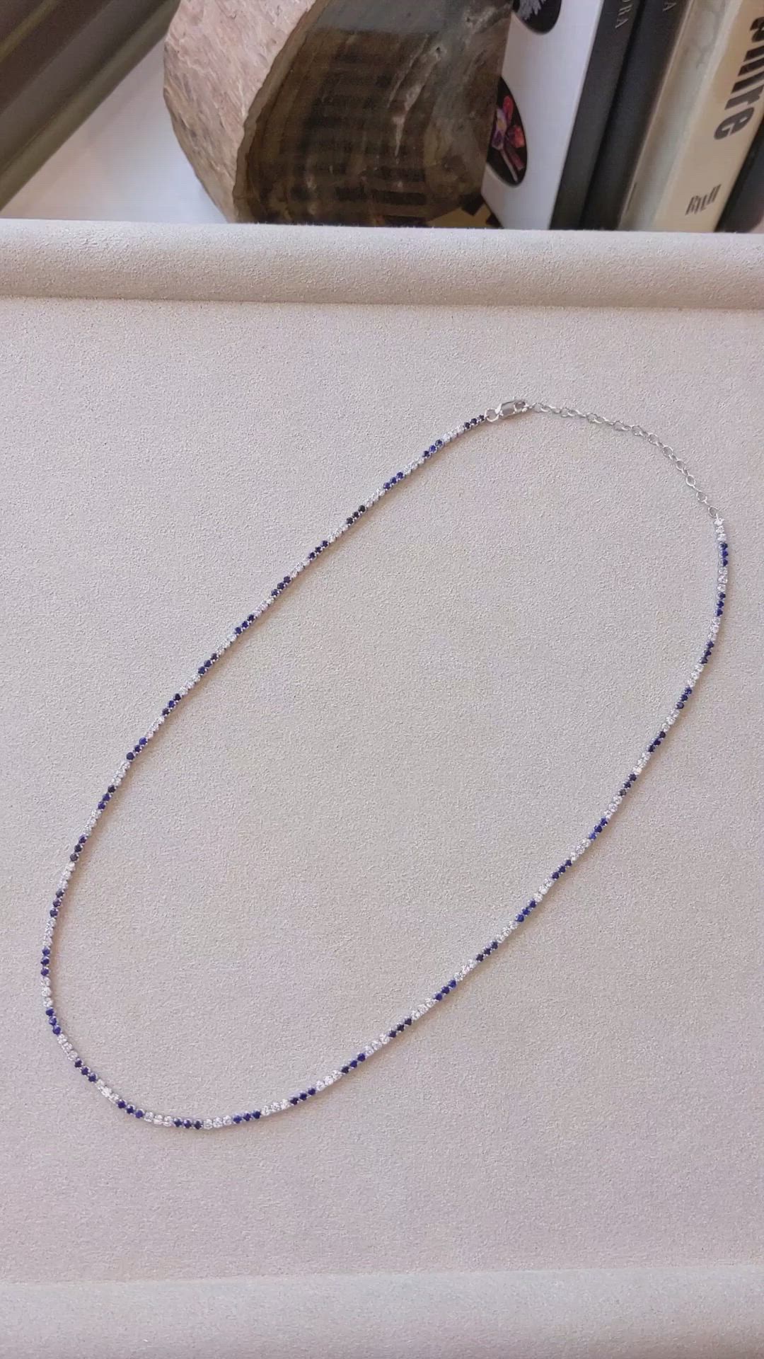 2.84 Ct. Blue Sapphire and Natural Diamond Pave Necklace, 14K White Gold Size Video