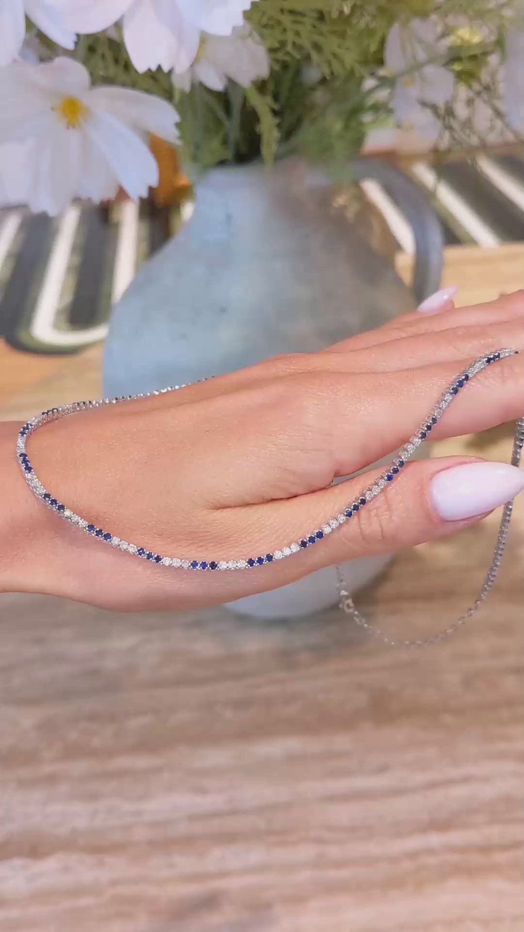 2.84 Ct. Blue Sapphire and Natural Diamond Pave Necklace, 14K White Gold Size Video
