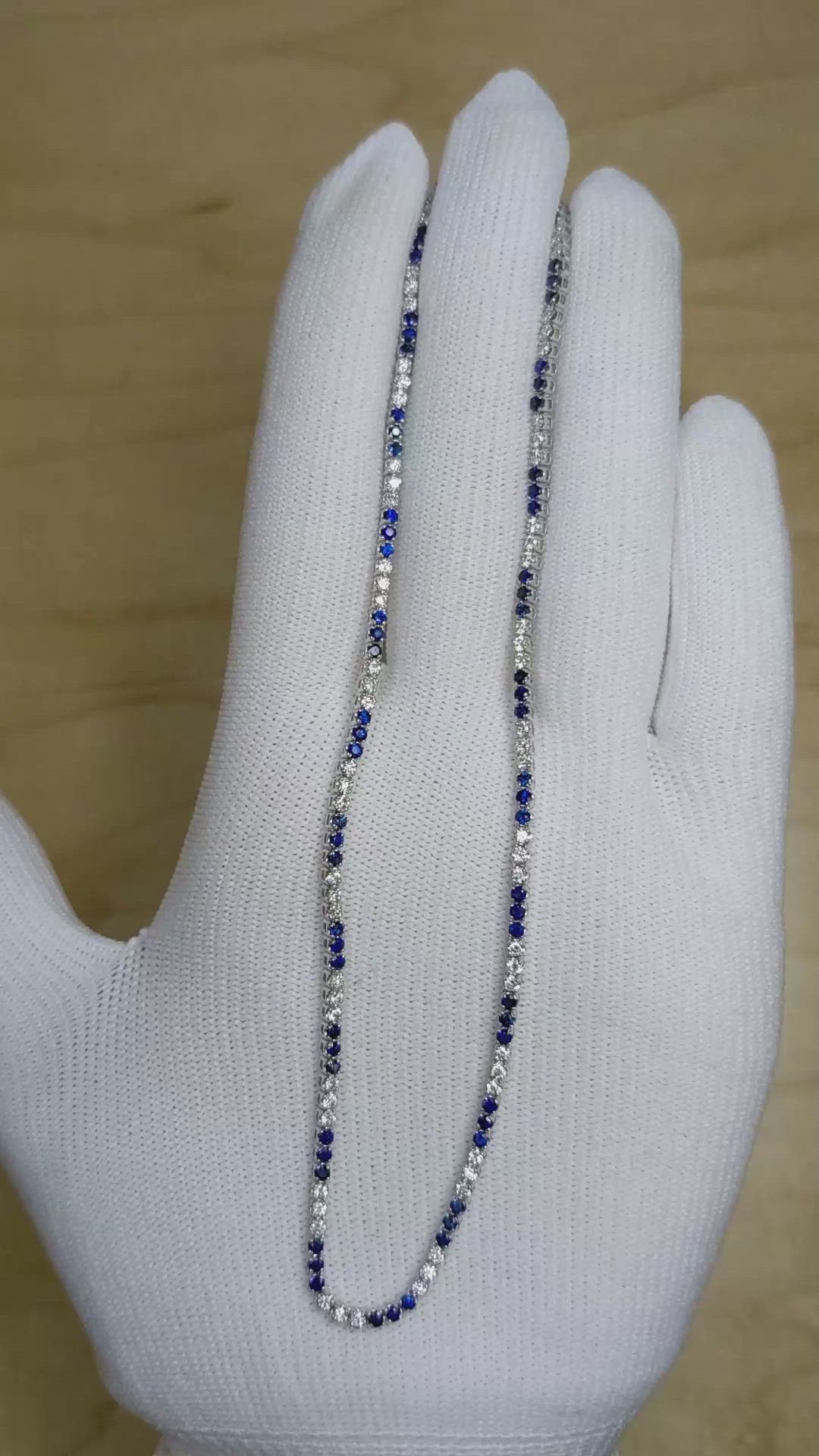 2.84 Ct. Blue Sapphire and Natural Diamond Pave Necklace, 14K White Gold Size Video
