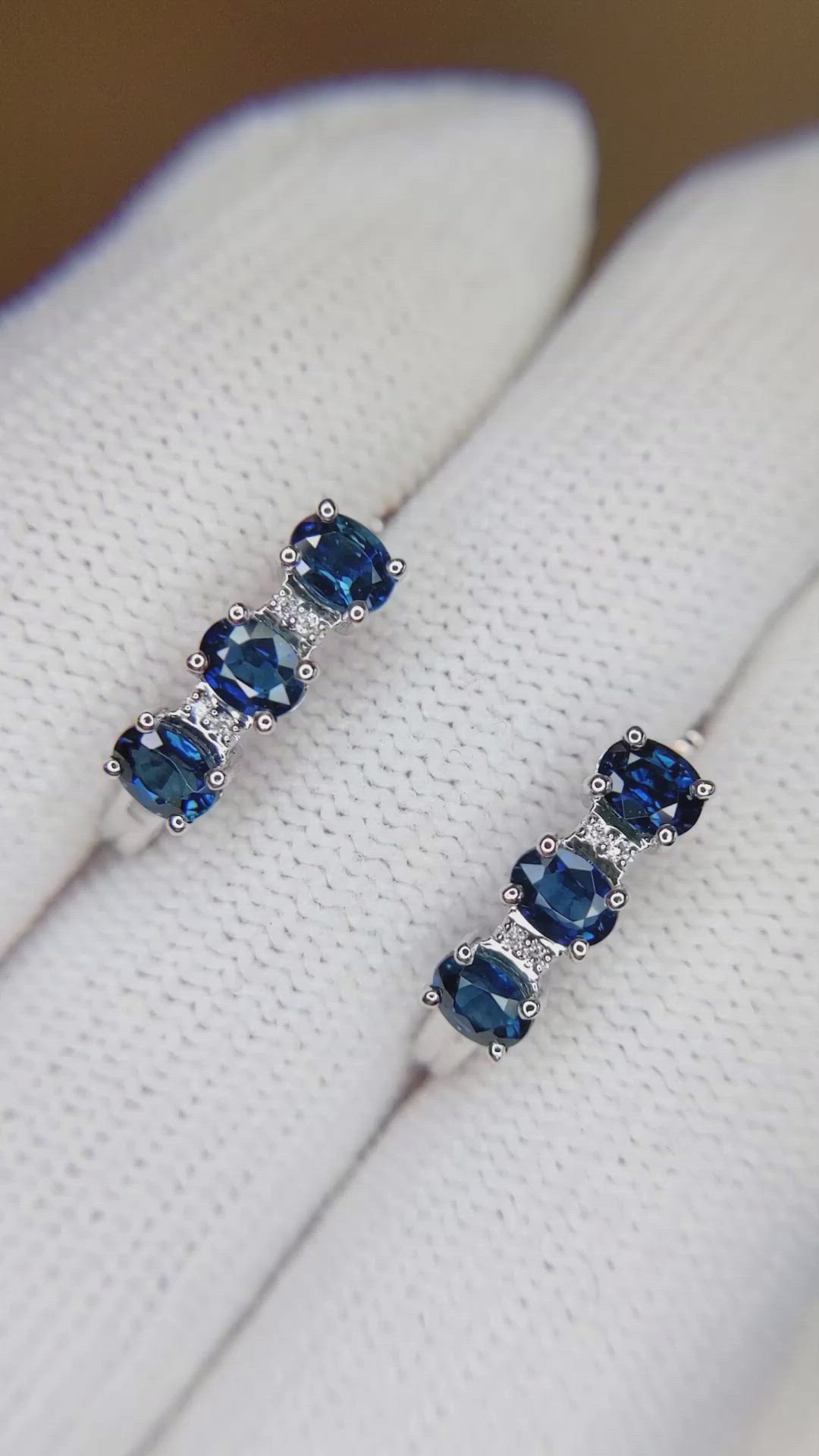 1.37 Ct.Tw. Blue Sapphire and Natural Diamond Pave Earrings, 14K White Gold Size Video