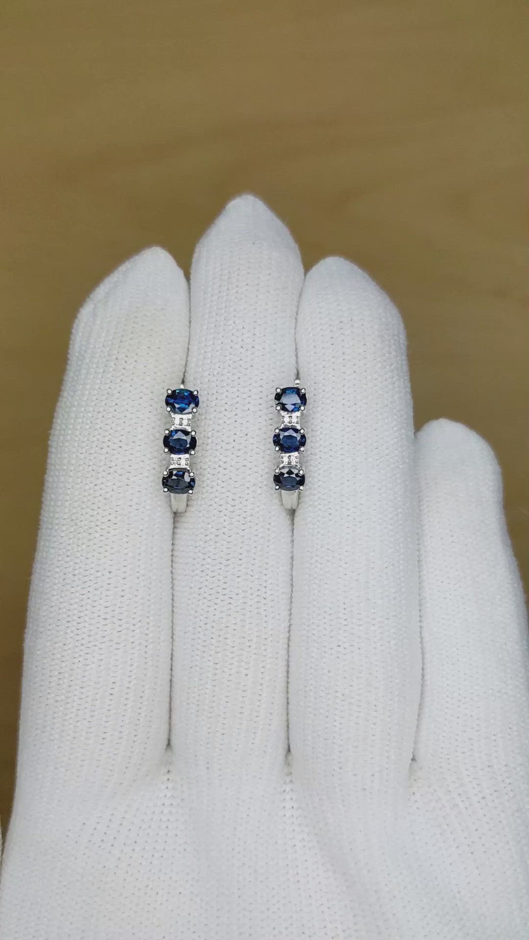 1.37 Ct.Tw. Blue Sapphire and Natural Diamond Pave Earrings, 14K White Gold Size Video