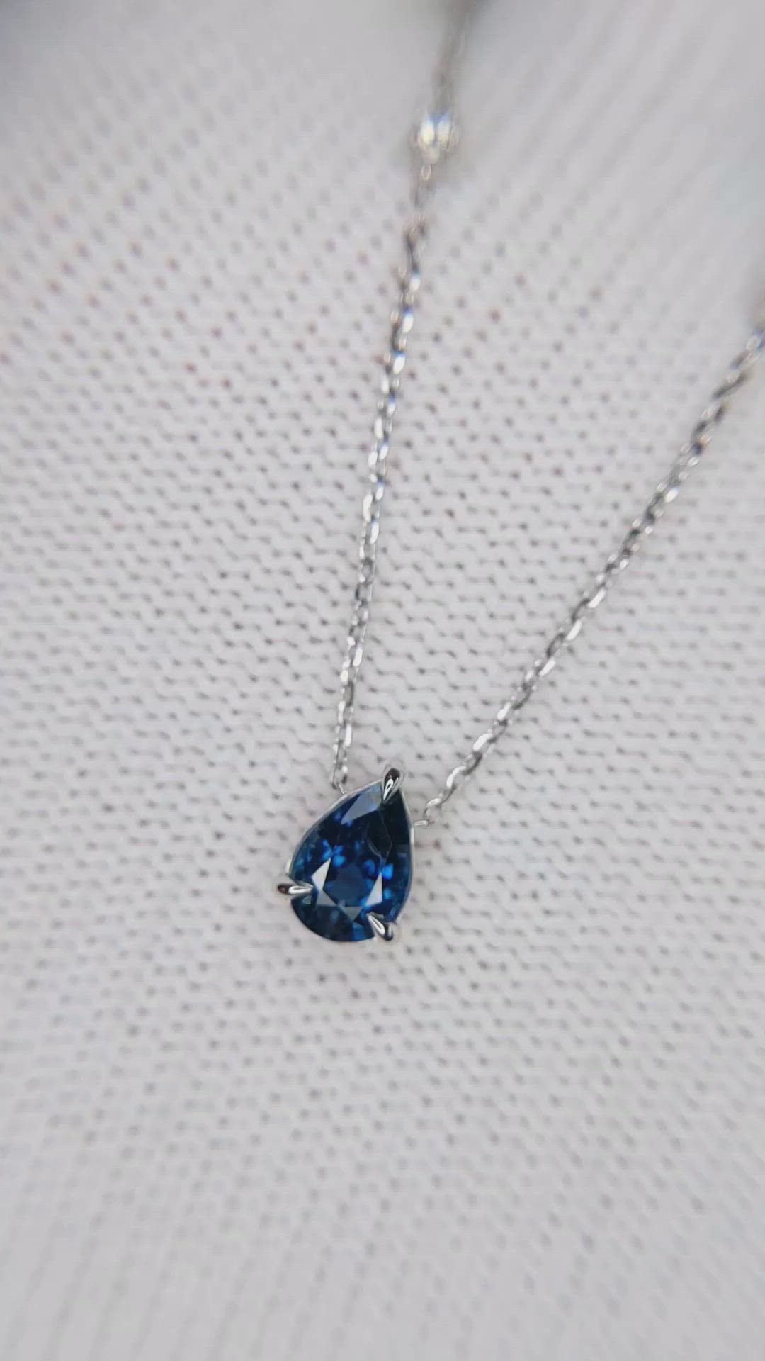 0.86 Ct. Blue Sapphire and Natural Diamond Accent Stones Necklace, 14K White Gold Size Video