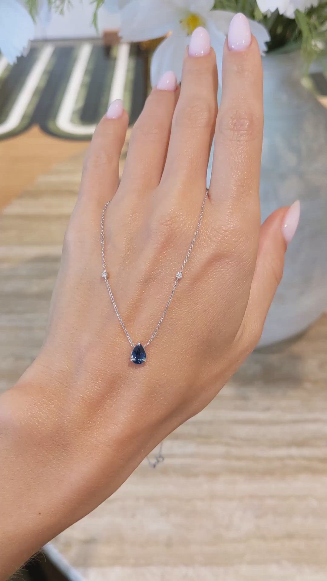 0.86 Ct. Blue Sapphire and Natural Diamond Accent Stones Necklace, 14K White Gold Size Video
