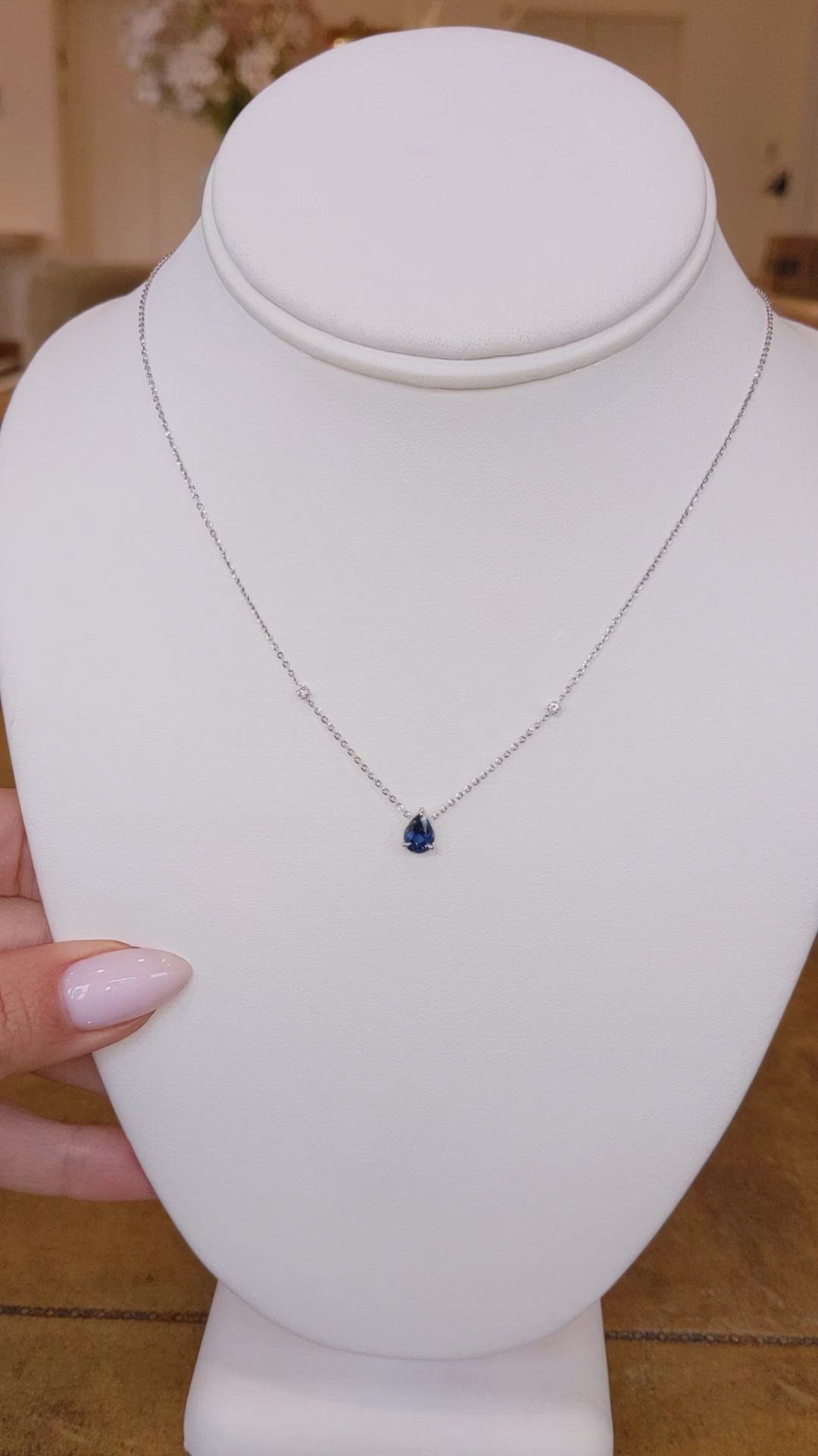 0.86 Ct. Blue Sapphire and Natural Diamond Accent Stones Necklace, 14K White Gold Size Video