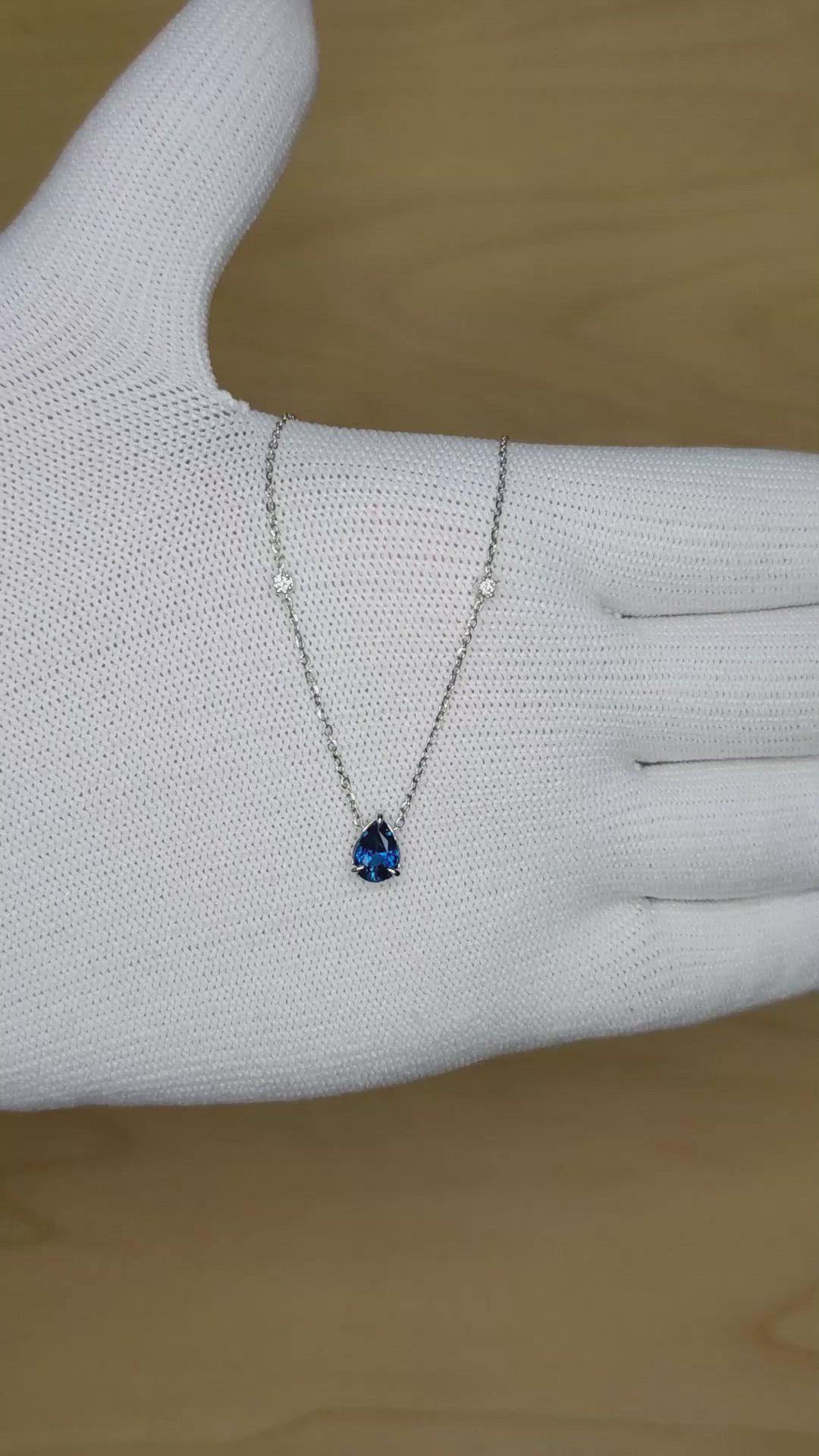 0.86 Ct. Blue Sapphire and Natural Diamond Accent Stones Necklace, 14K White Gold Size Video