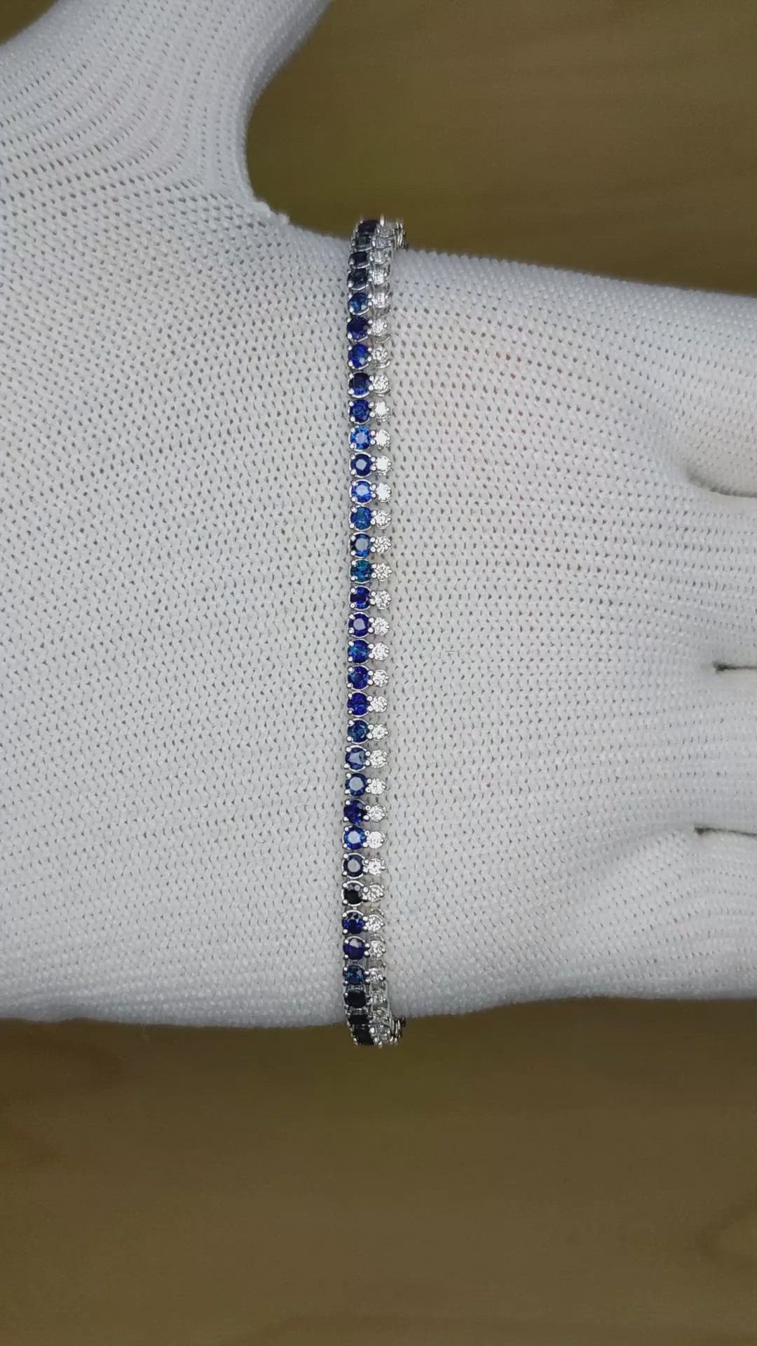 3.08 Ct.Tw. Blue Sapphire and Natural Diamond Tennis/Line Bracelet, 14K White Gold Size Video