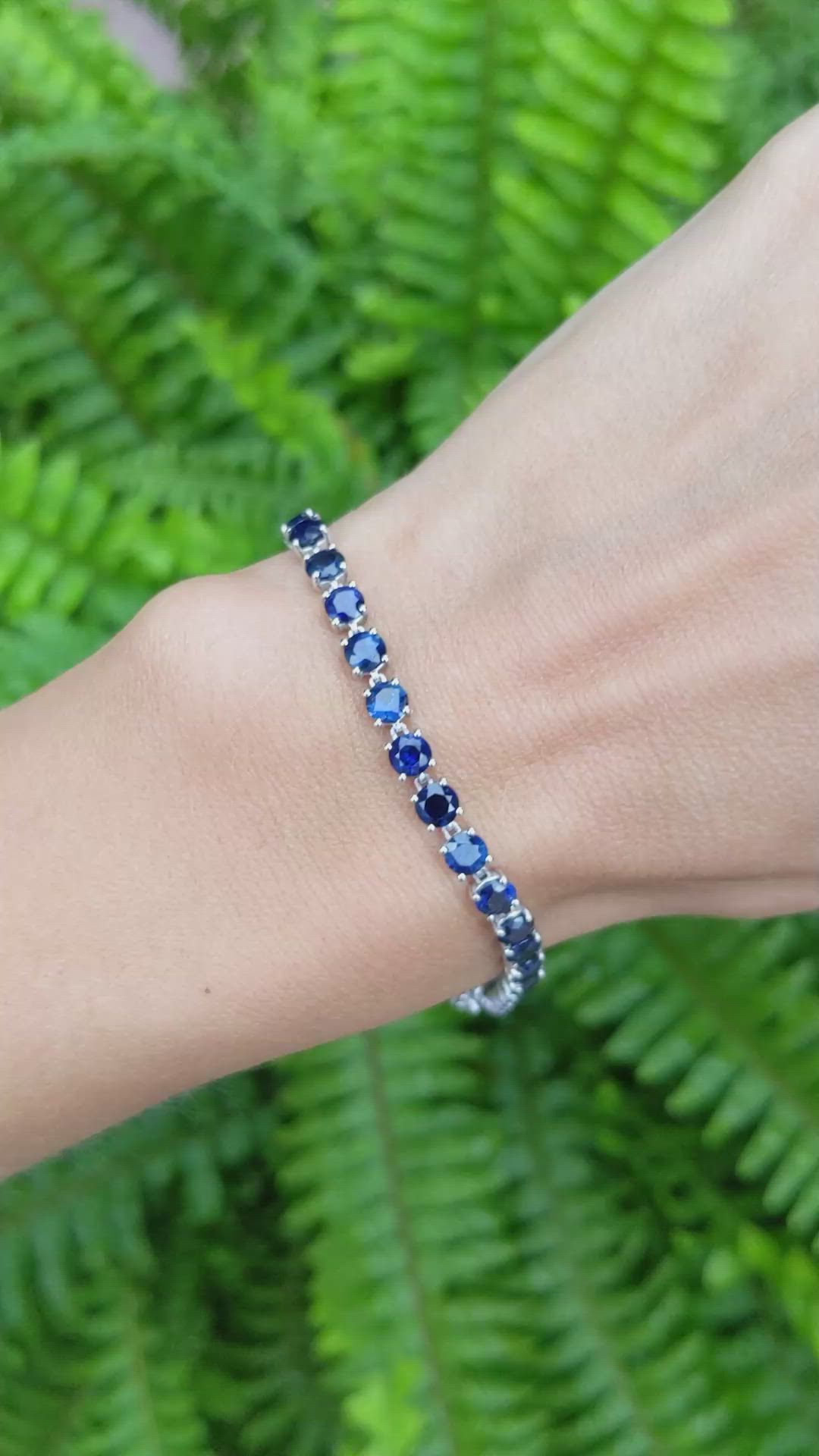 11.36 Ct.Tw. Blue Sapphire Tennis/Line Bracelet, 14K White Gold Size Video
