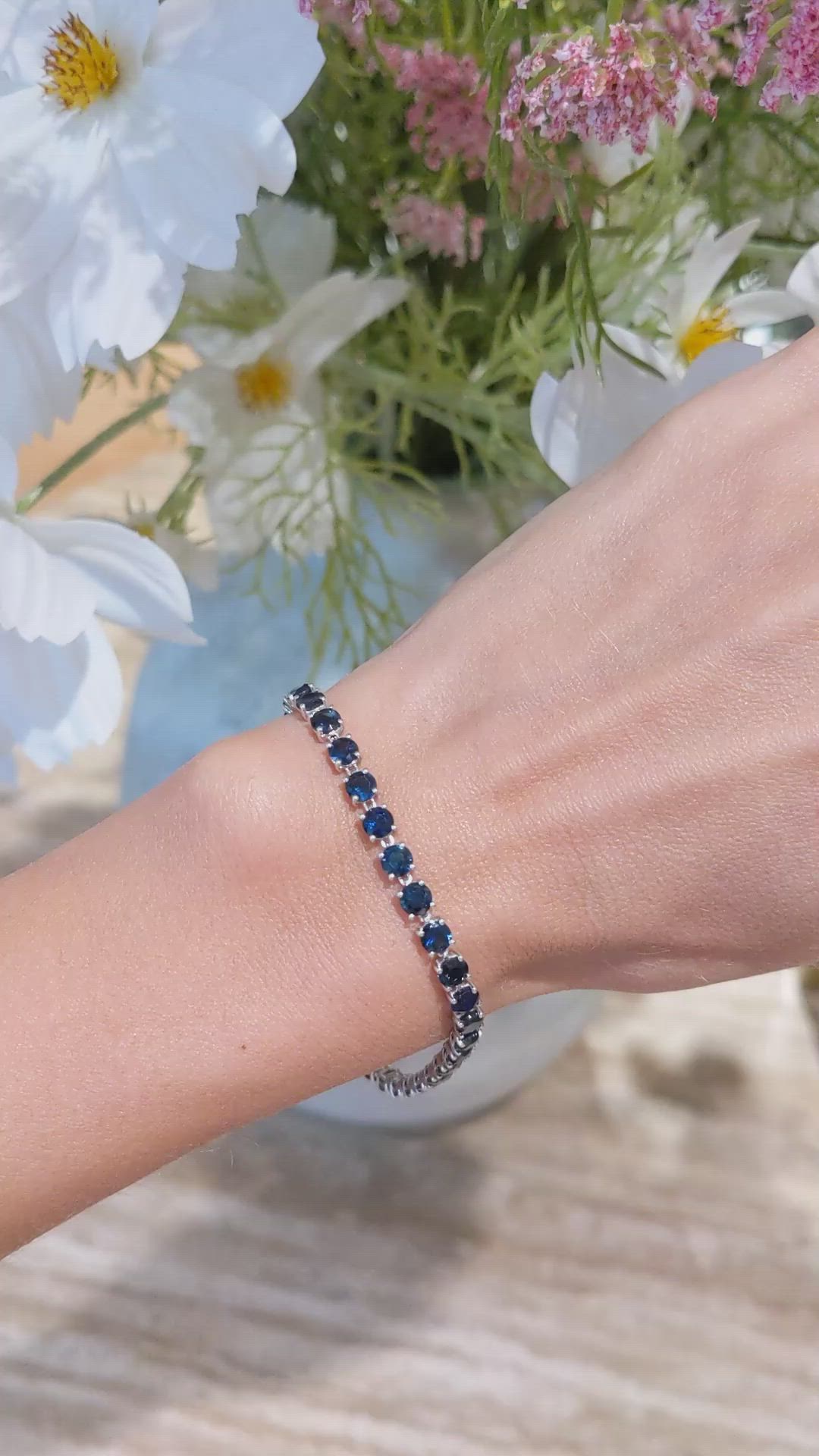 11.36 Ct.Tw. Blue Sapphire Tennis/Line Bracelet, 14K White Gold Size Video