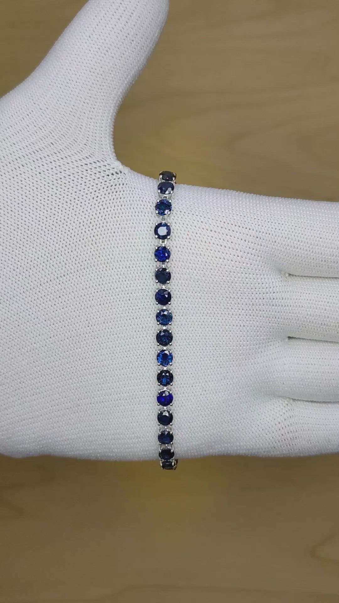 11.36 Ct.Tw. Blue Sapphire Tennis/Line Bracelet, 14K White Gold Size Video