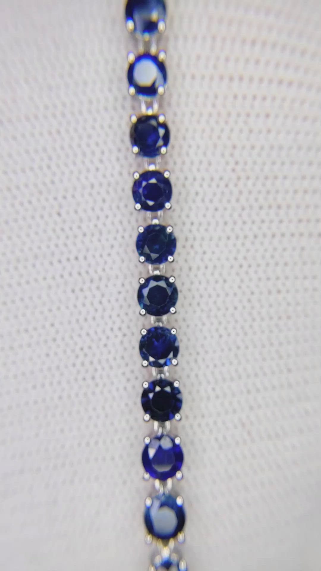 11.36 Ct.Tw. Blue Sapphire Tennis/Line Bracelet, 14K White Gold Size Video