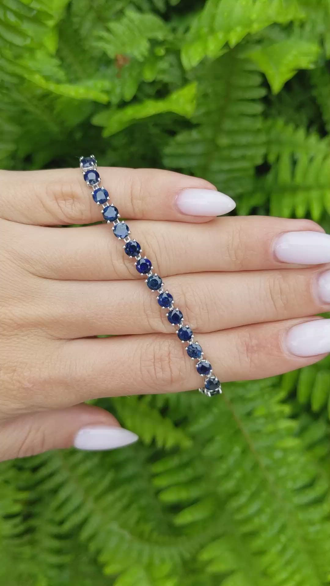 11.36 Ct.Tw. Blue Sapphire Tennis/Line Bracelet, 14K White Gold Size Video