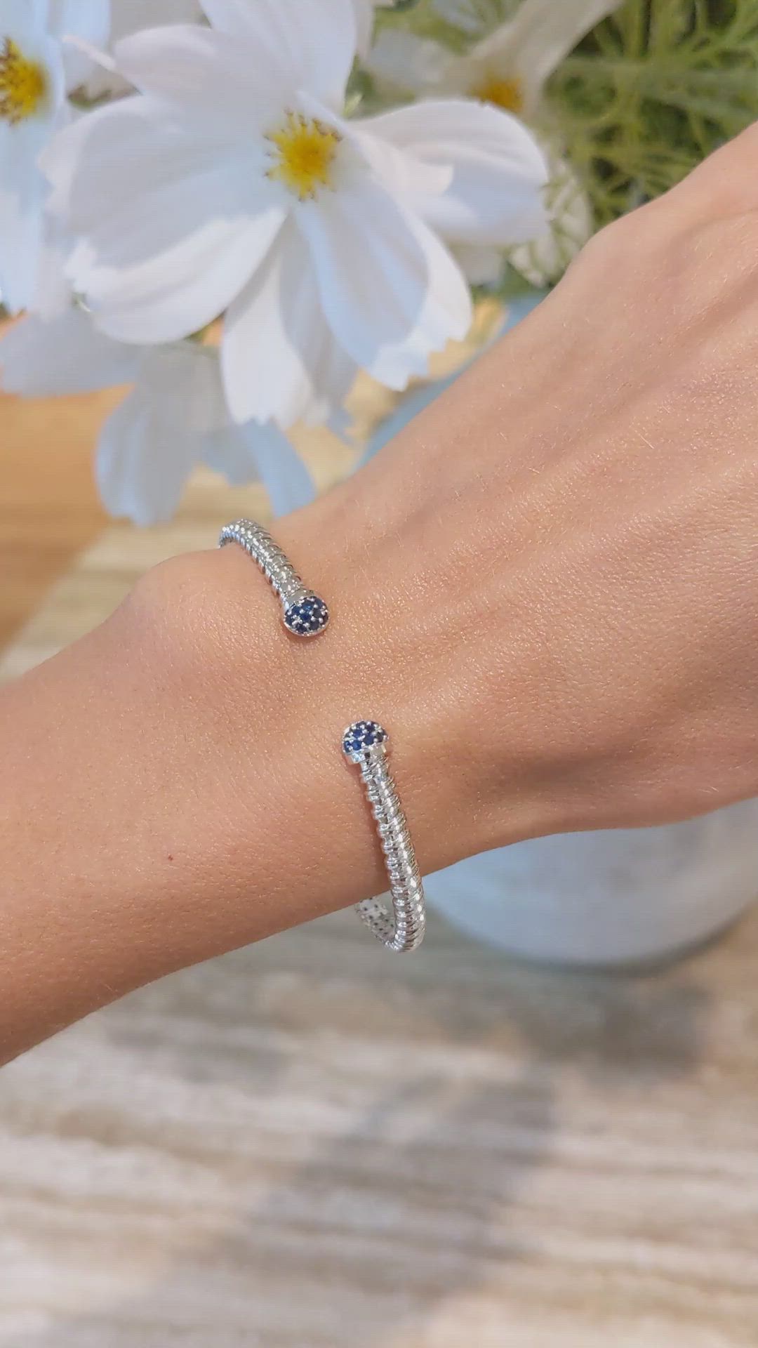 0.26 Ct.Tw. Blue Sapphire Pave Bracelet, 14K White Gold Size Video