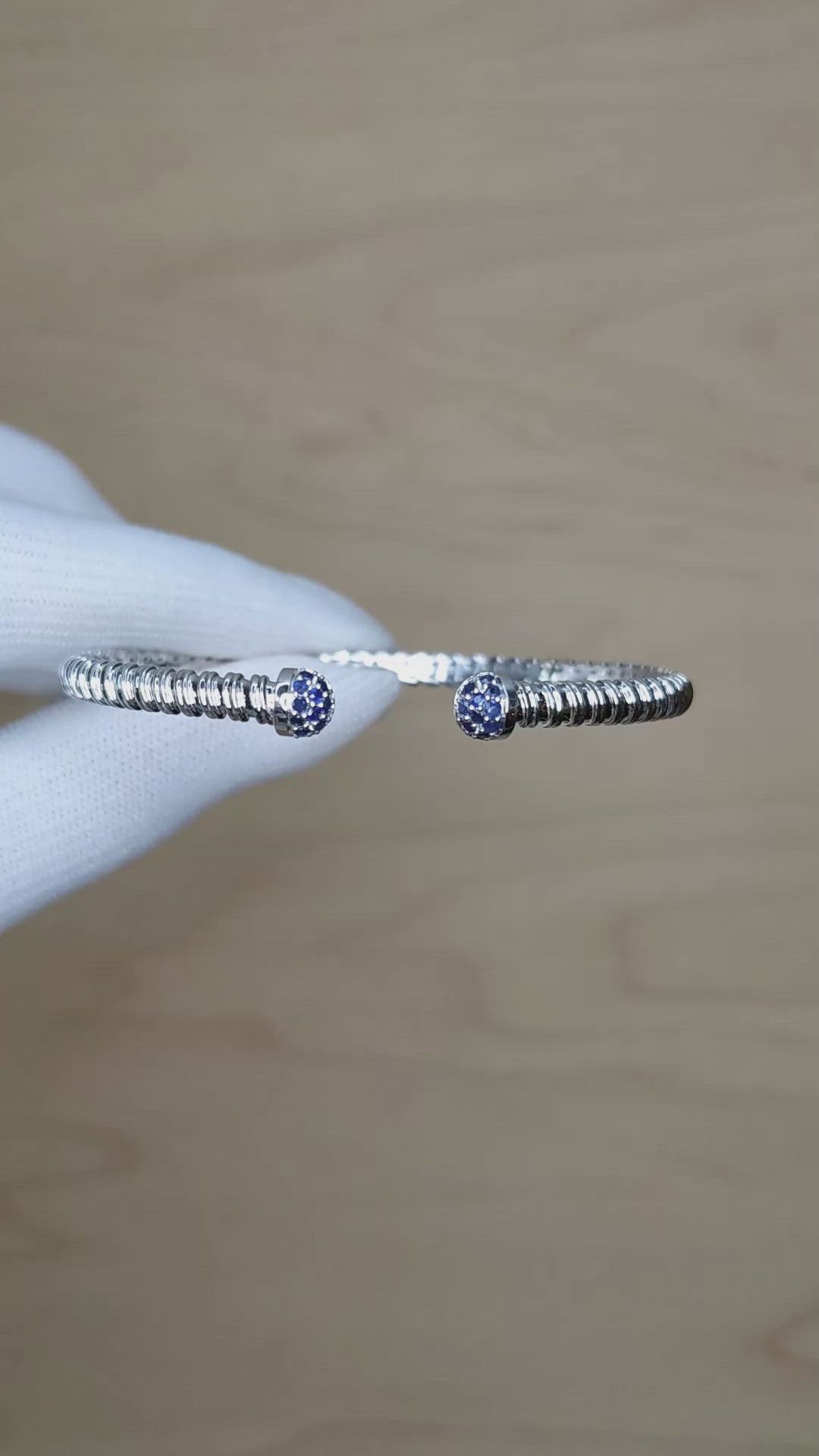 0.26 Ct.Tw. Blue Sapphire Pave Bracelet, 14K White Gold Size Video