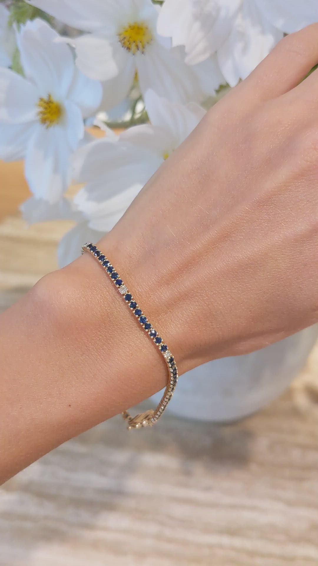 3.20 Ct.Tw. Blue Sapphire and Natural Diamond Tennis/Line Bracelet, 14K Yellow Gold Size Video