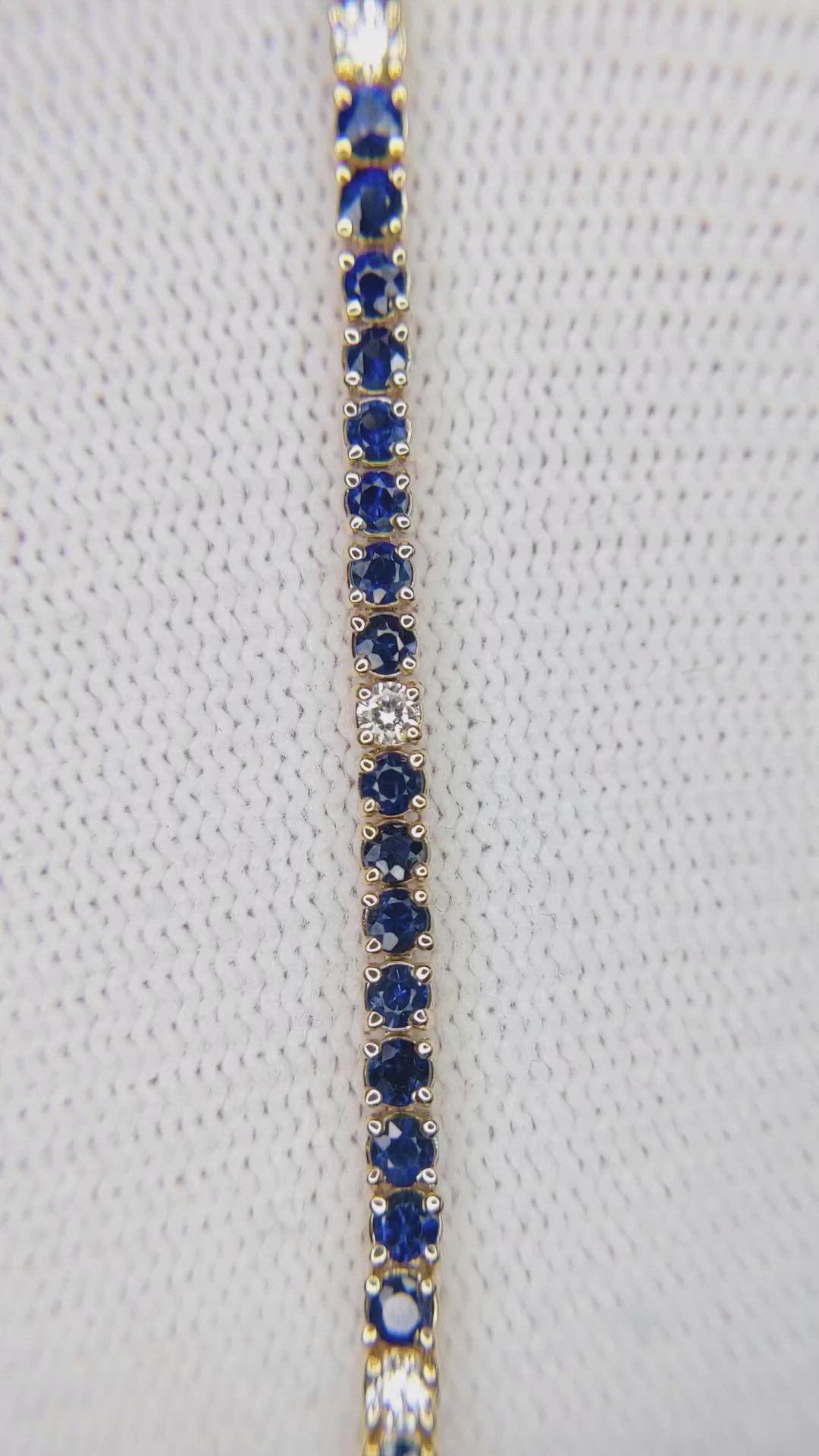 3.20 Ct.Tw. Blue Sapphire and Natural Diamond Tennis/Line Bracelet, 14K Yellow Gold Size Video