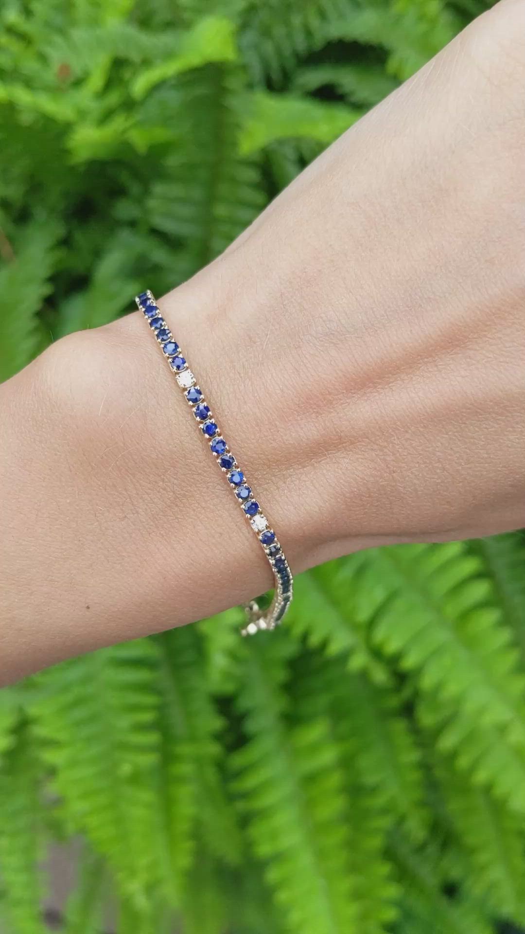 3.20 Ct.Tw. Blue Sapphire and Natural Diamond Tennis/Line Bracelet, 14K Yellow Gold Size Video
