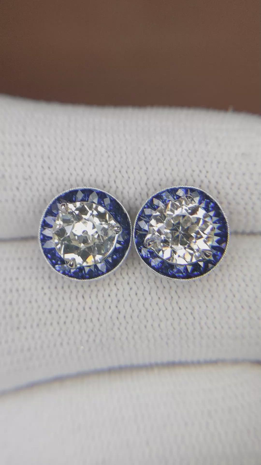 3.85 Ct.Tw. Natural Diamond and Blue Sapphire Studs Earrings, Platinum 950 Size Video