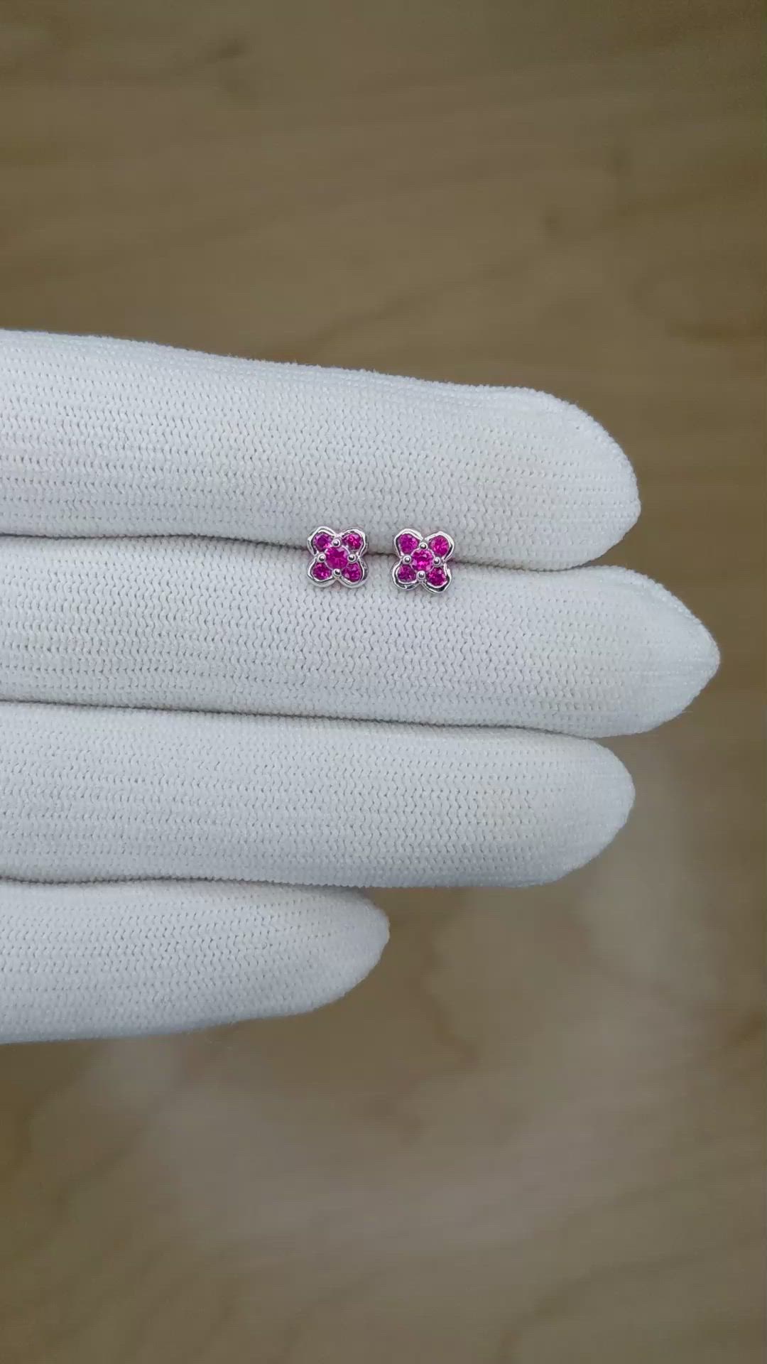 0.32 Ct.Tw. Pink Sapphire Studs Earrings, 14K White Gold Size Video
