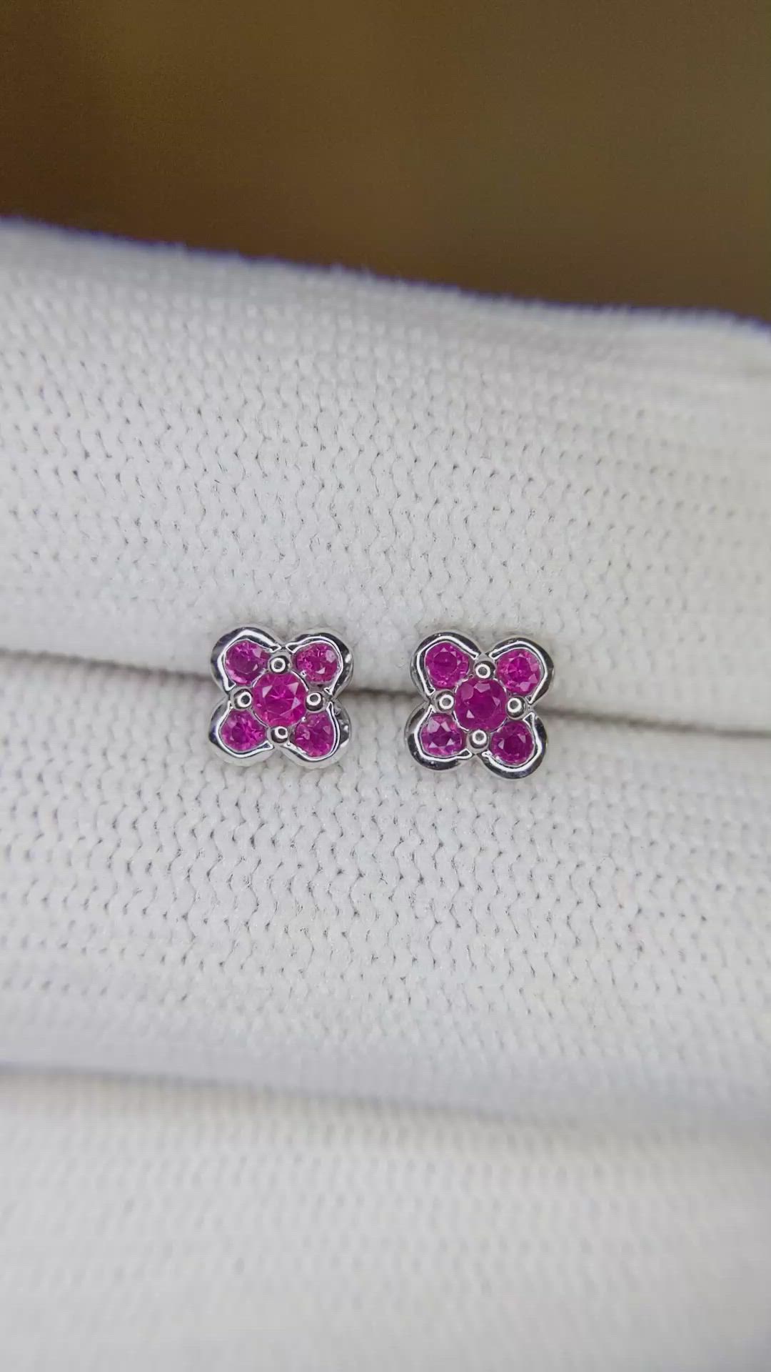 0.32 Ct.Tw. Pink Sapphire Studs Earrings, 14K White Gold Size Video