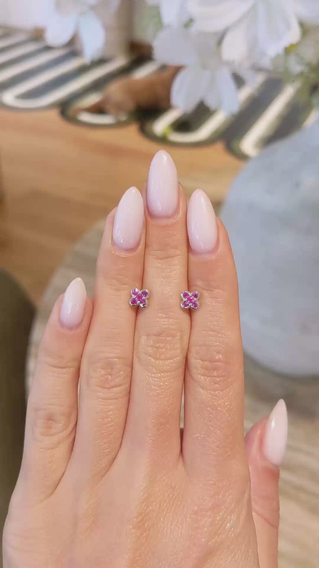 0.32 Ct.Tw. Pink Sapphire Studs Earrings, 14K White Gold Size Video