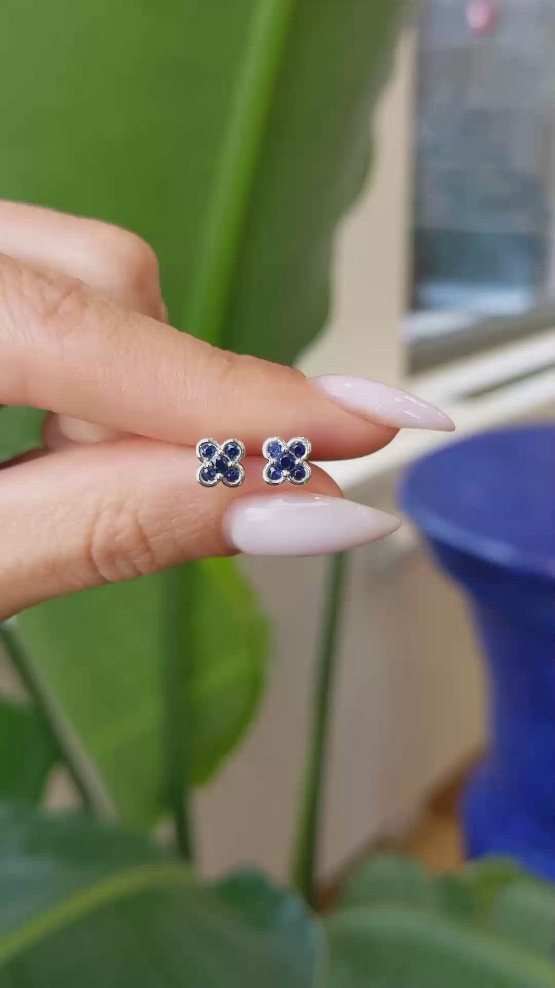0.31 Ct.Tw. Blue Sapphire Studs Earrings, 14K White Gold Size Video