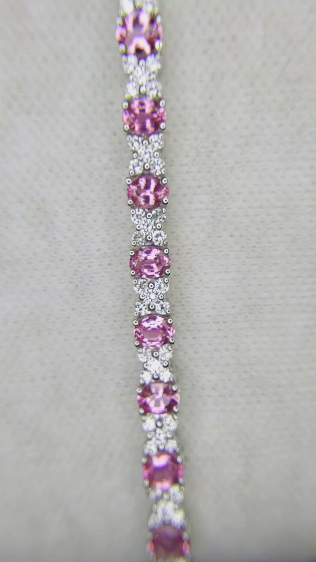 6.04 Ct.Tw. Pink Sapphire and Natural Diamond Pave Bracelet, 18K White Gold Size Video