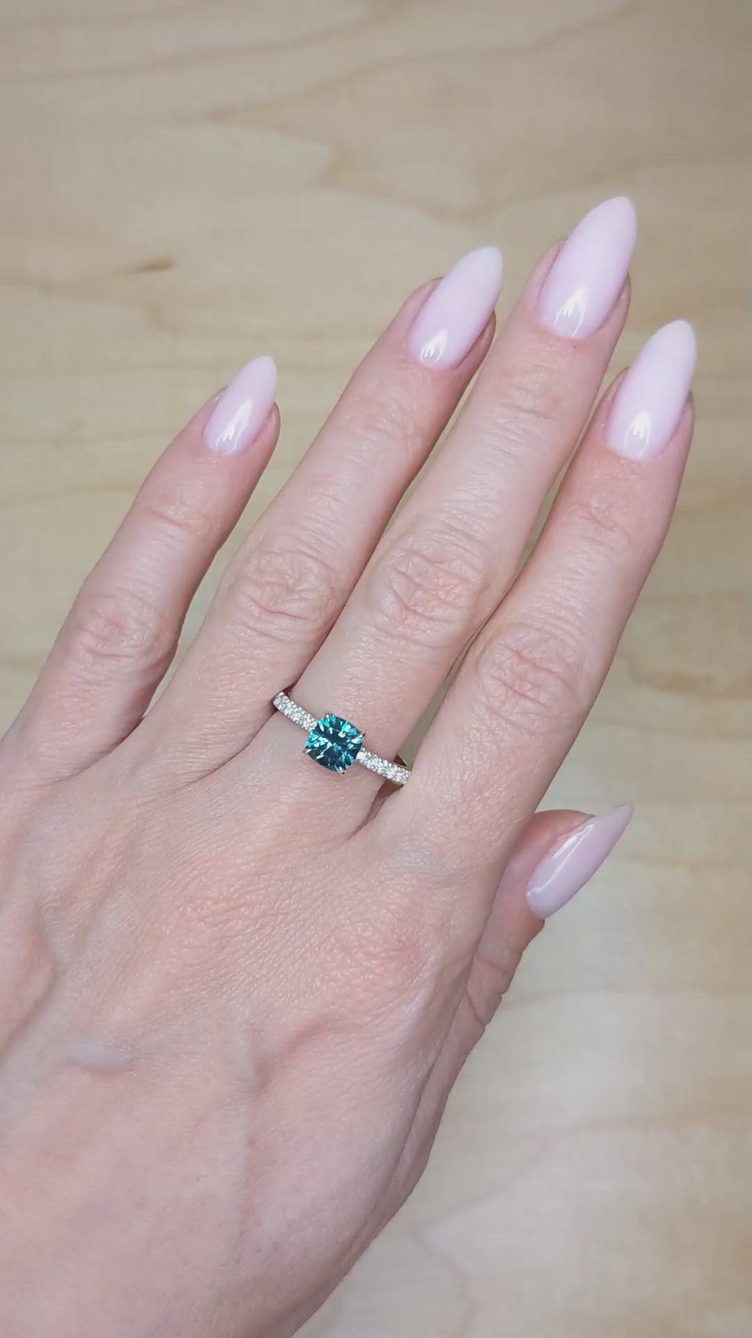 1.37 Ct. Greenish Blue Sapphire and Natural Diamond Pave Ring, Platinum 950 Size Video