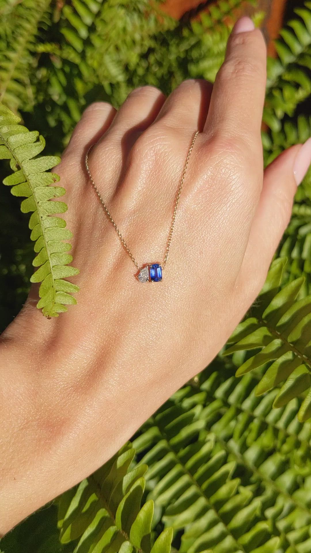 0.42 Ct. Blue Sapphire and Natural Diamond Accent Stones Necklace, 14K Yellow Gold Size Video