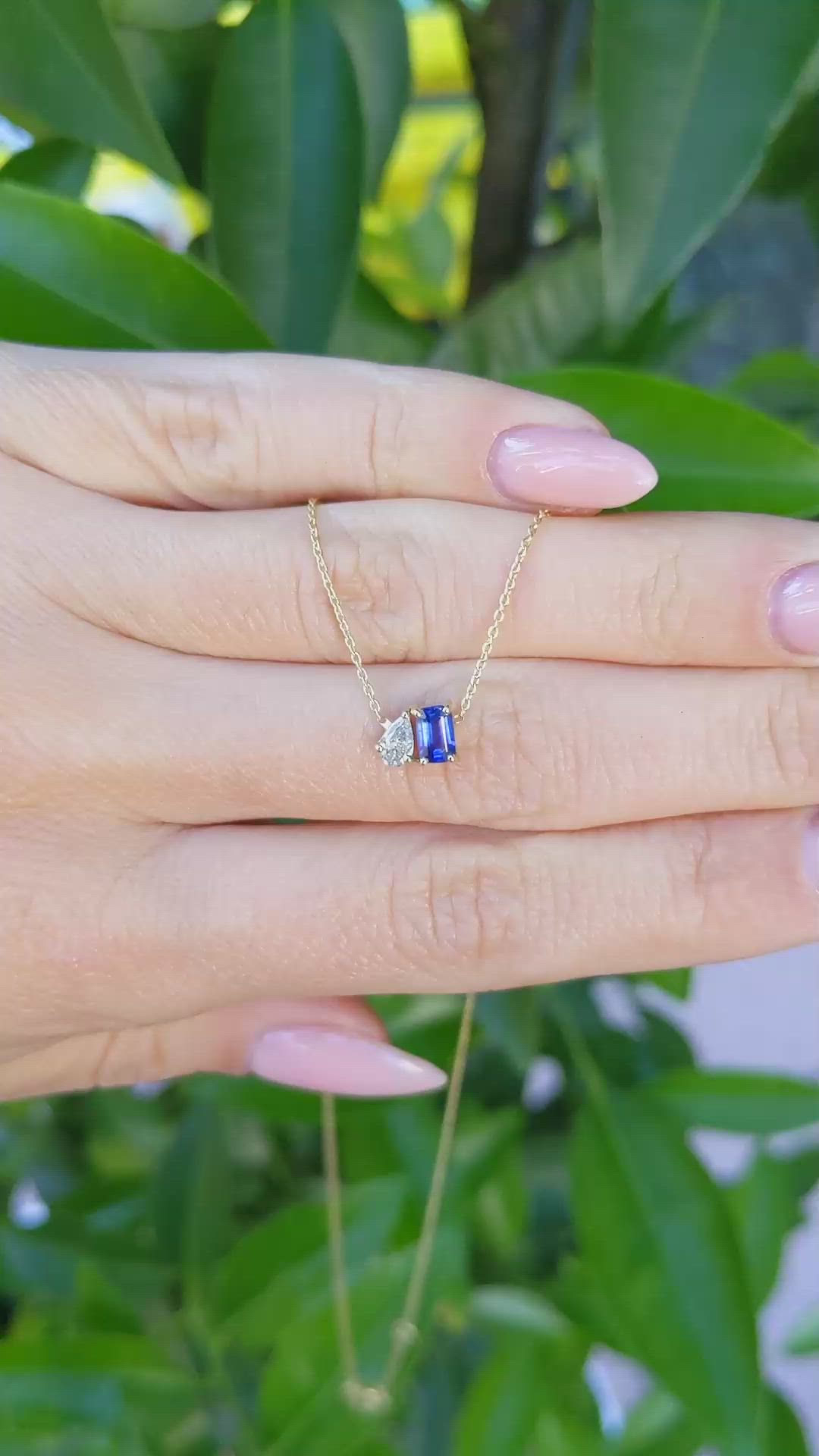 0.42 Ct. Blue Sapphire and Natural Diamond Accent Stones Necklace, 14K Yellow Gold Size Video