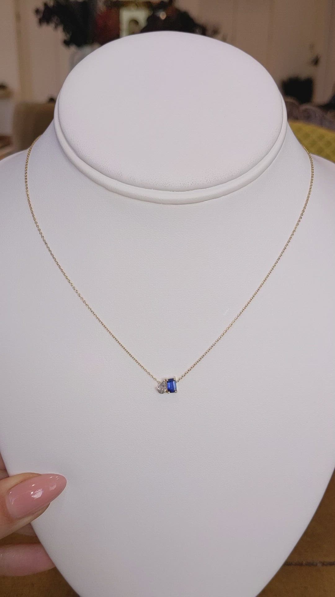 0.42 Ct. Blue Sapphire and Natural Diamond Accent Stones Necklace, 14K Yellow Gold Size Video