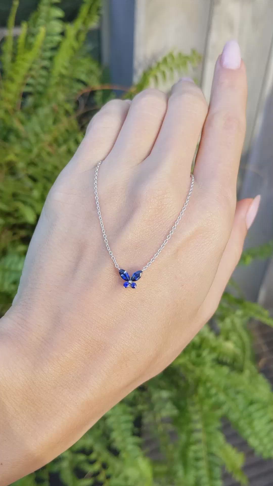 0.35 Ct. Blue Sapphire Multi Stone Necklace, 14K White Gold Size Video