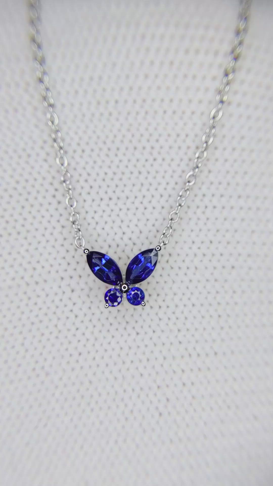 0.35 Ct. Blue Sapphire Multi Stone Necklace, 14K White Gold Size Video