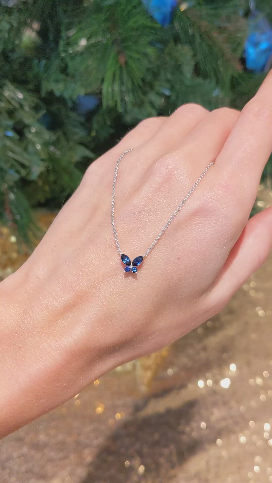 0.35 Ct. Blue Sapphire Multi Stone Necklace, 14K White Gold Size Video