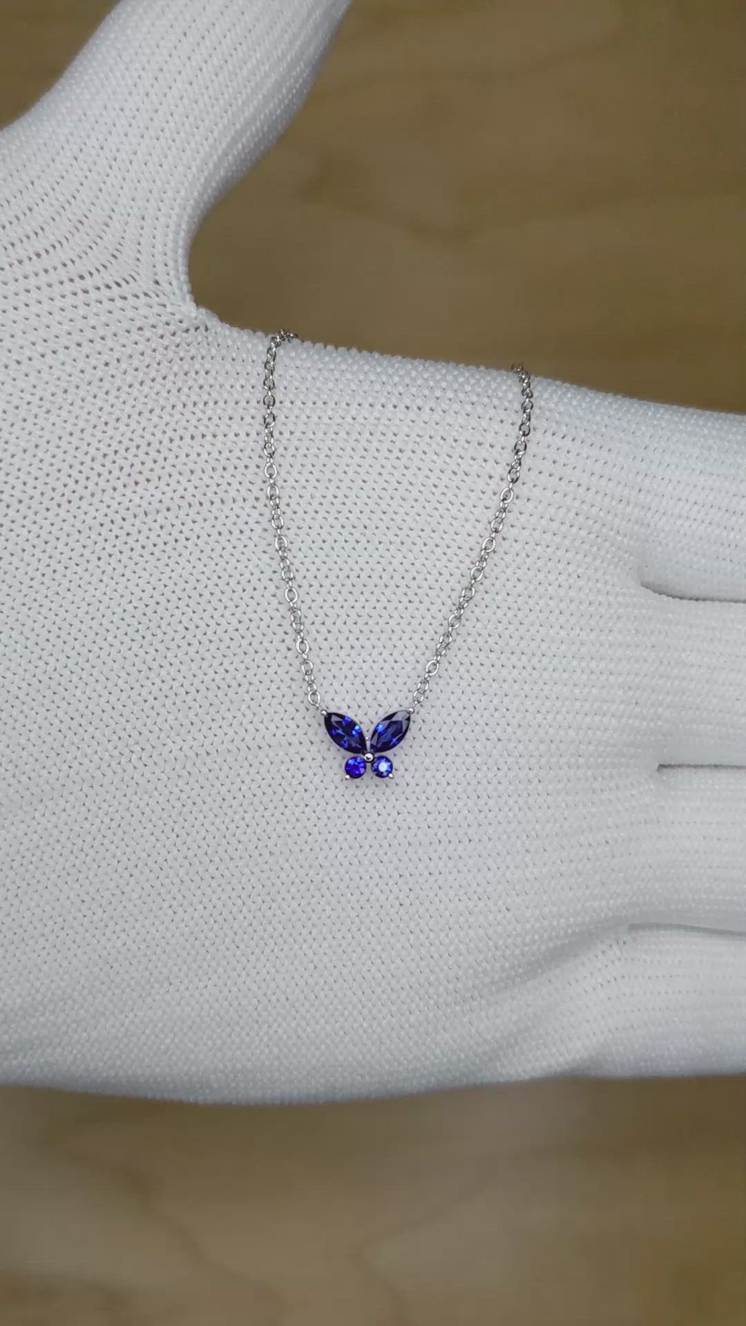 0.35 Ct. Blue Sapphire Multi Stone Necklace, 14K White Gold Size Video