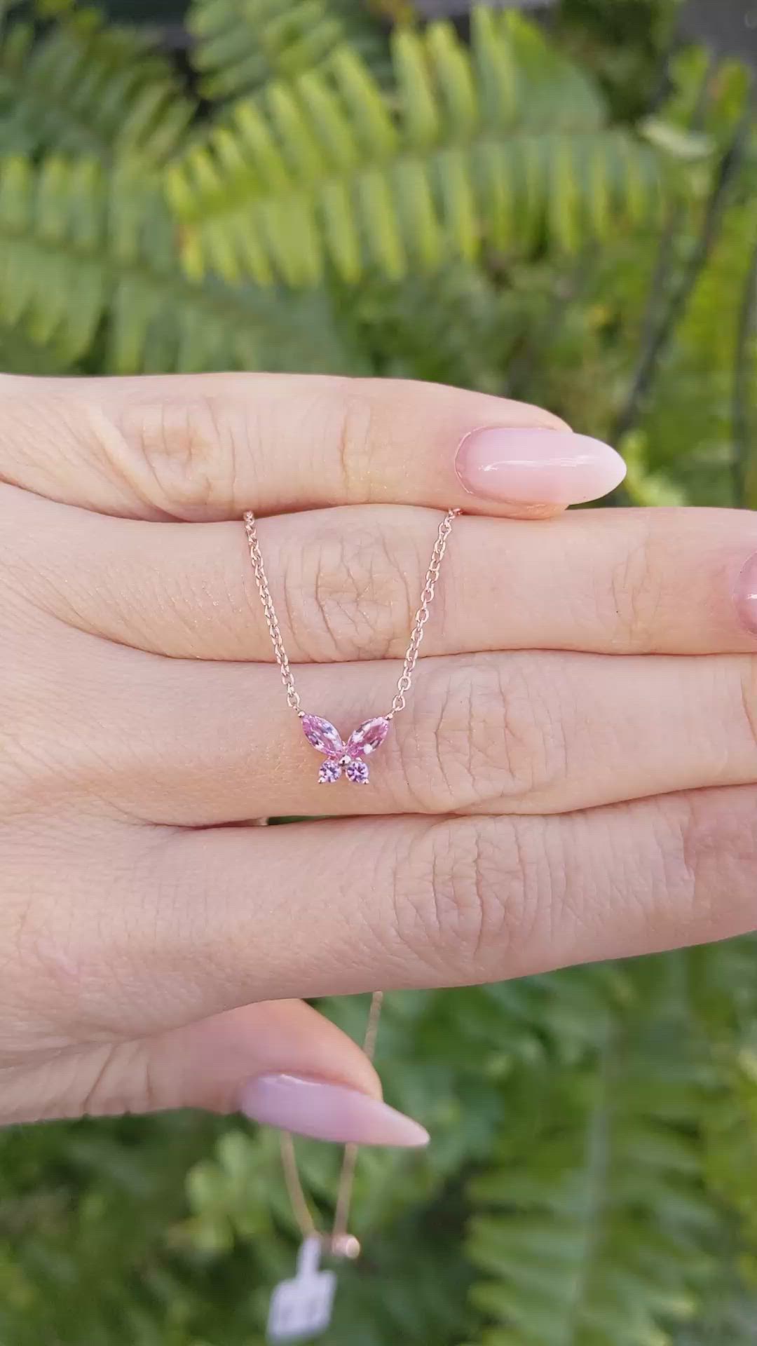 0.35 Ct. Pink Sapphire Multi Stone Necklace, 14K Rose Gold Size Video