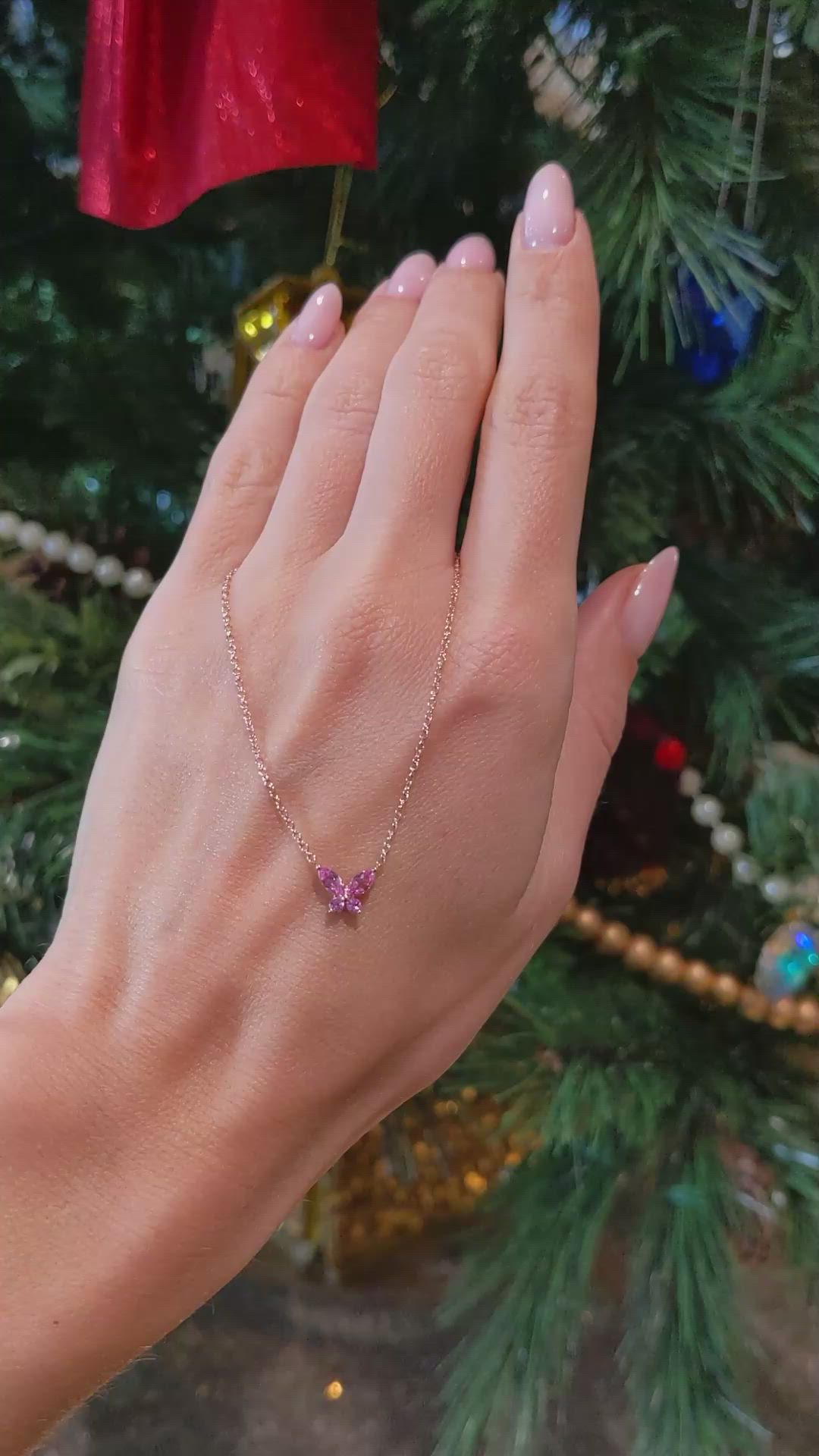 0.35 Ct. Pink Sapphire Multi Stone Necklace, 14K Rose Gold Size Video