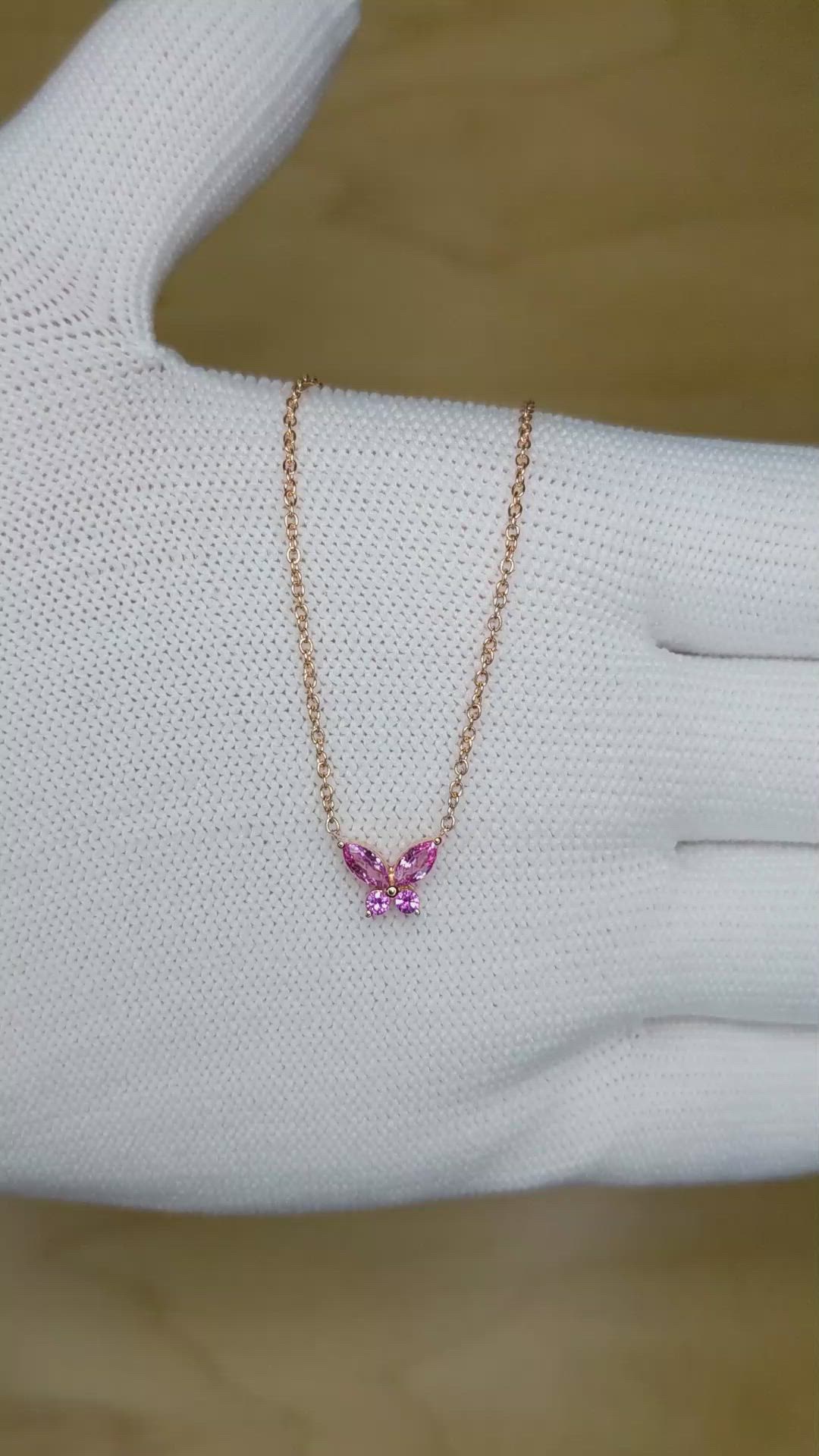 0.35 Ct. Pink Sapphire Multi Stone Necklace, 14K Rose Gold Size Video