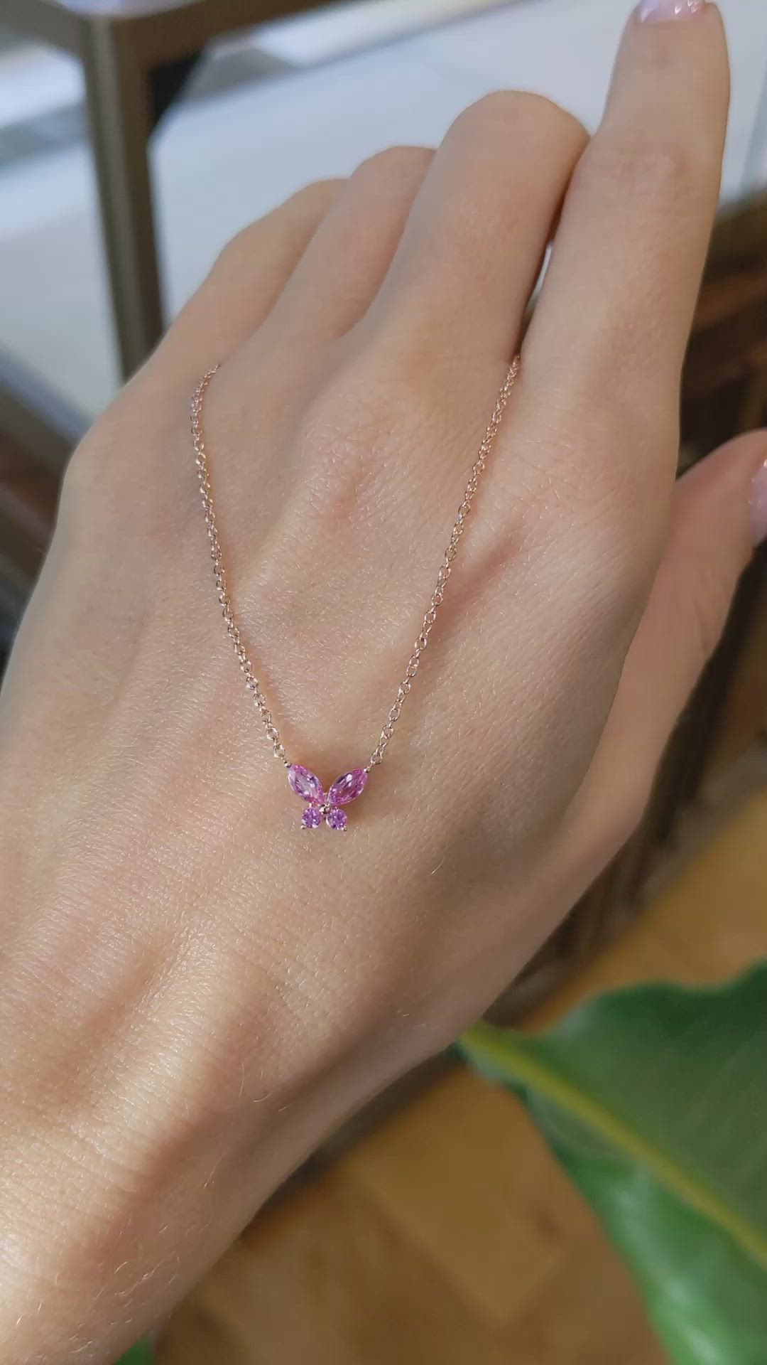 0.35 Ct. Pink Sapphire Multi Stone Necklace, 14K Rose Gold Size Video
