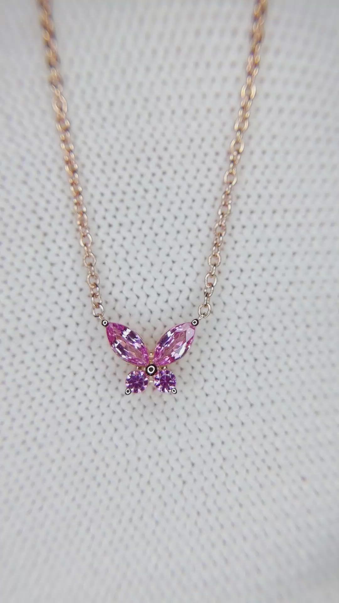 0.35 Ct. Pink Sapphire Multi Stone Necklace, 14K Rose Gold Size Video