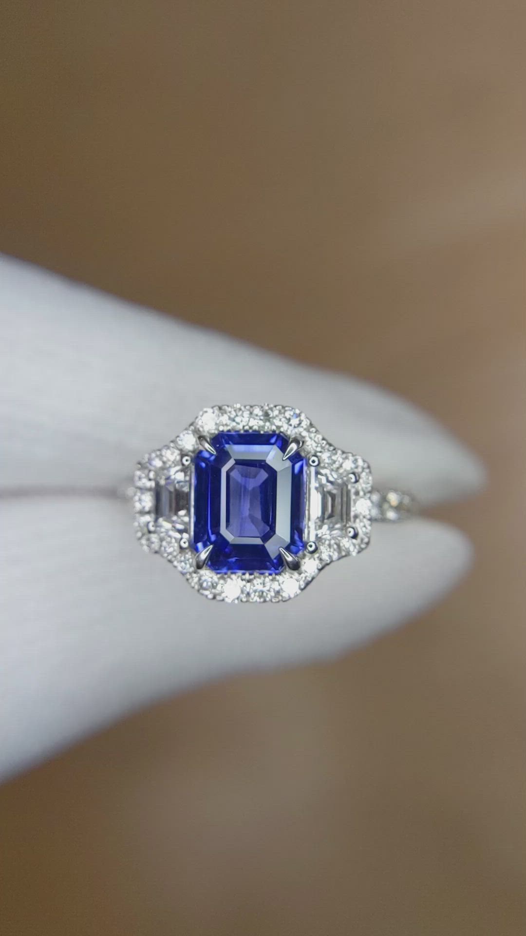 2.32 Ct. Blue Sapphire and Natural Diamond Pave Ring, 18K White Gold Size Video